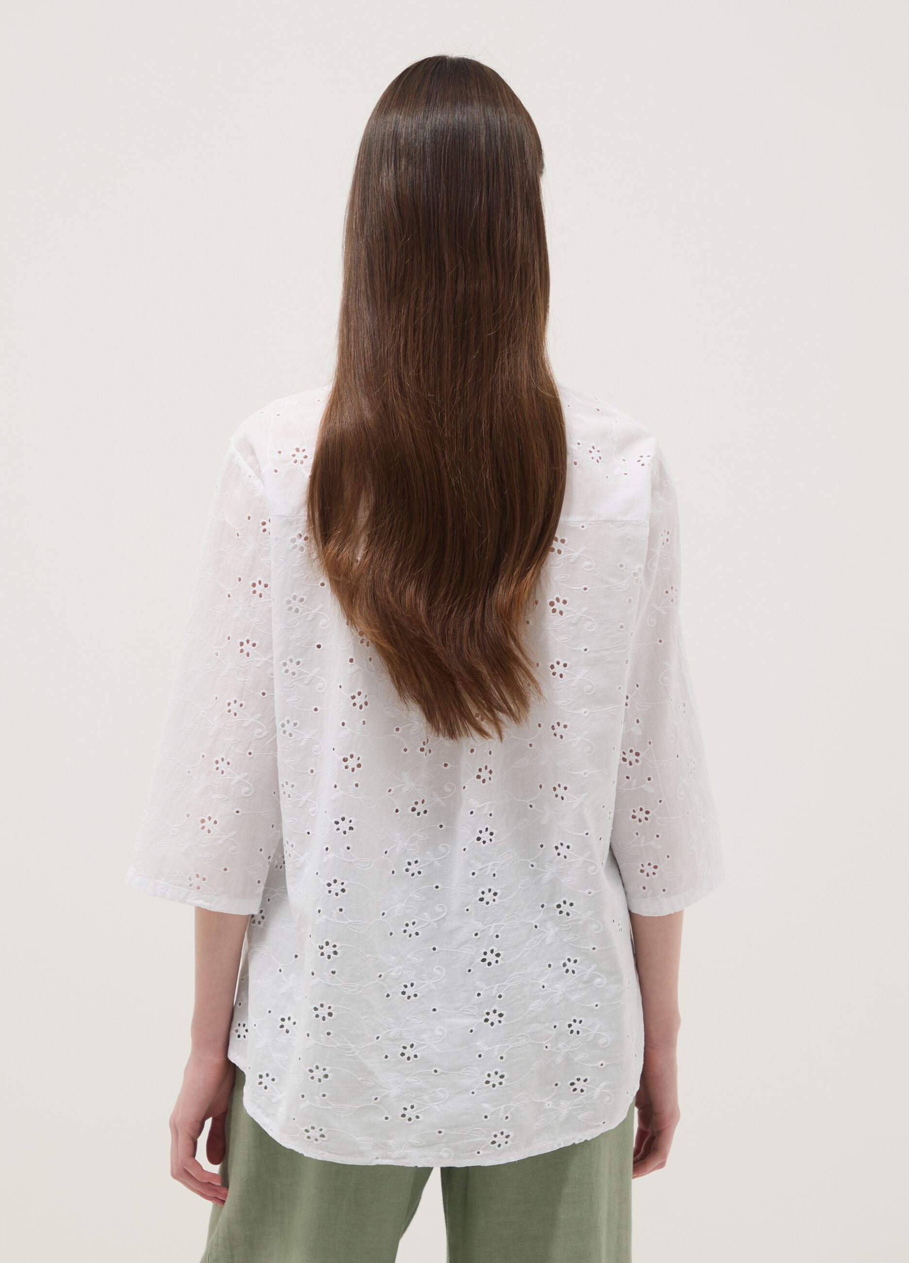 White broderie anglaise pure cotton shirt, regular fit