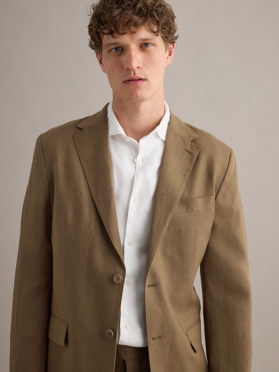 Blazer in puro lino marrone regular fit_2