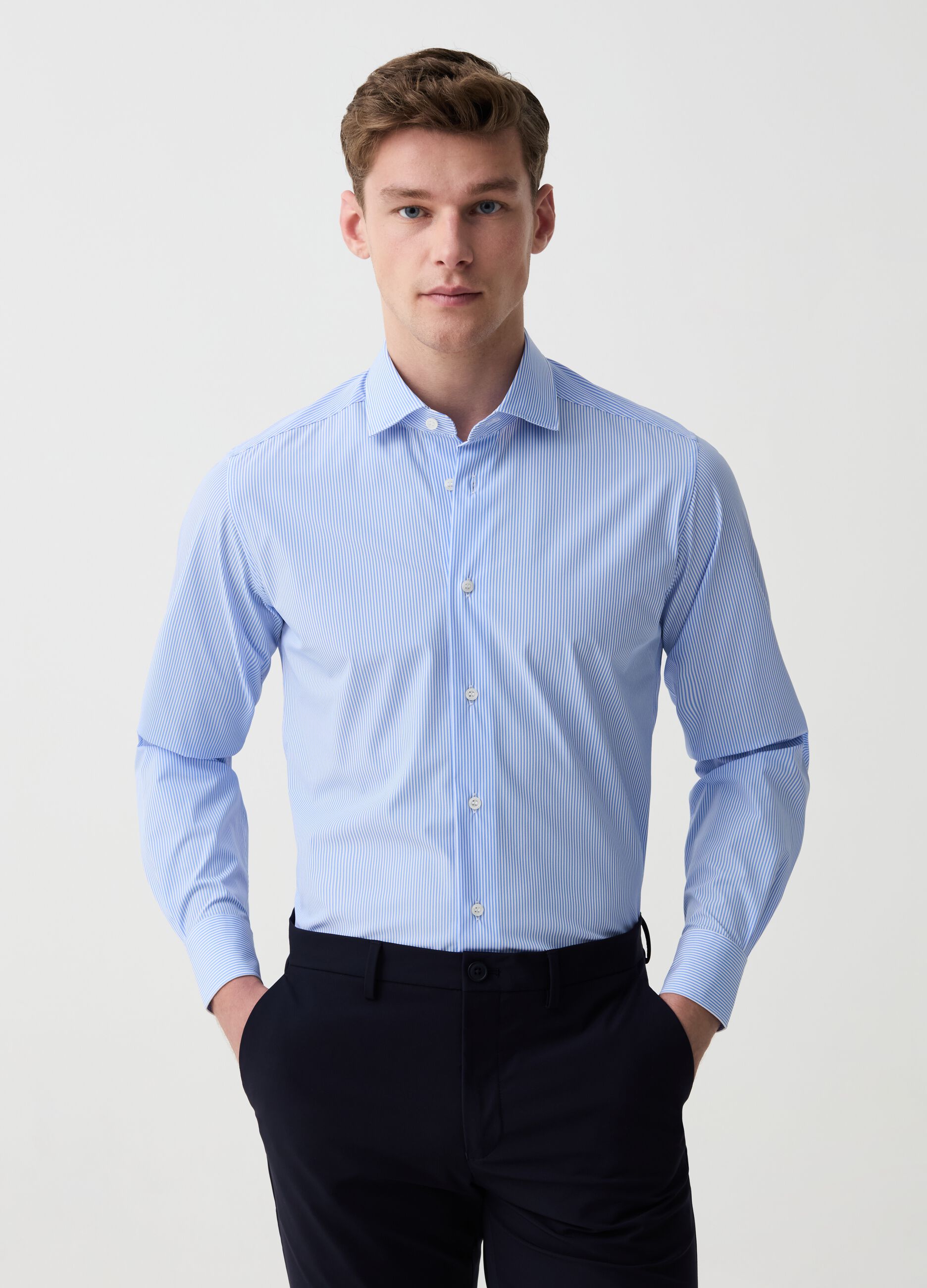 Camicia slim fit stretch a righe sottili OVS Tech