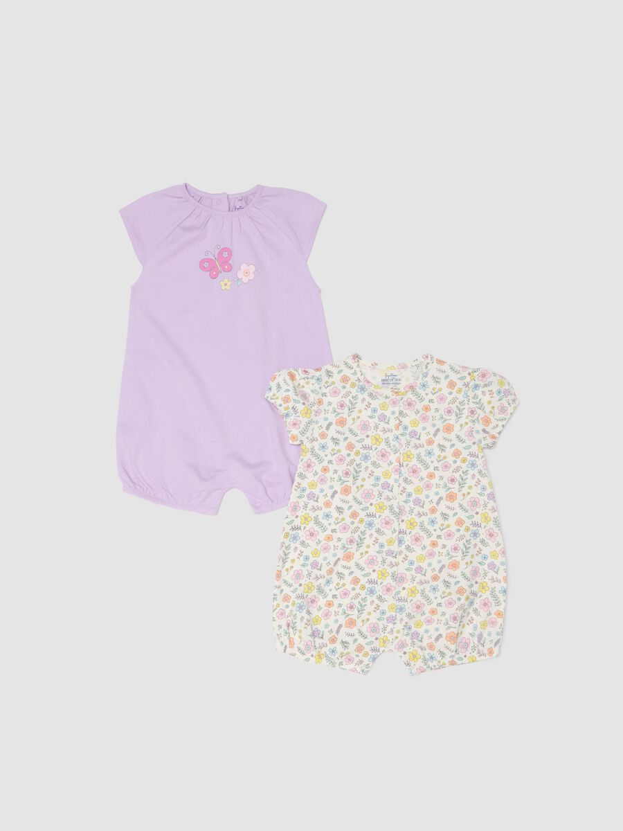 Two-pack romper in multicolour pure cotton for baby girl_0