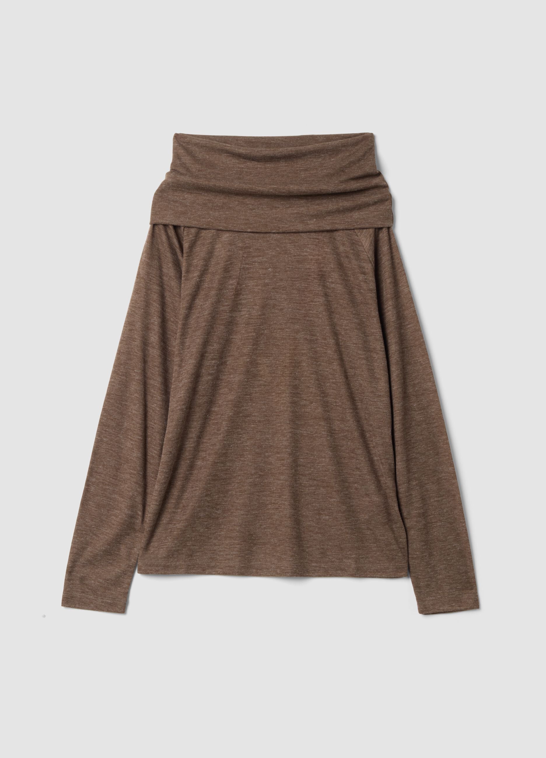 Beige viscose-blend top with shawl collar, regular fit