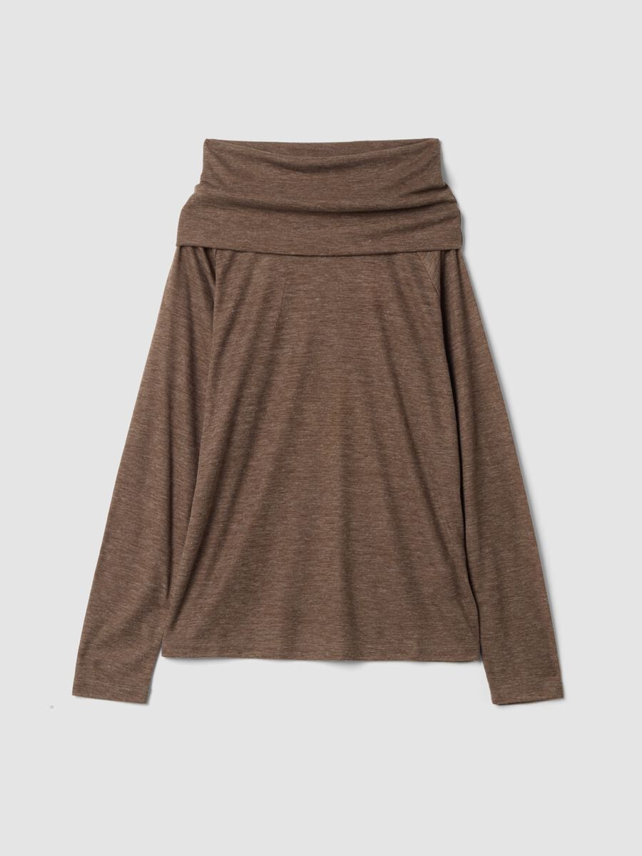 Beige viscose-blend top with shawl collar, regular fit_0