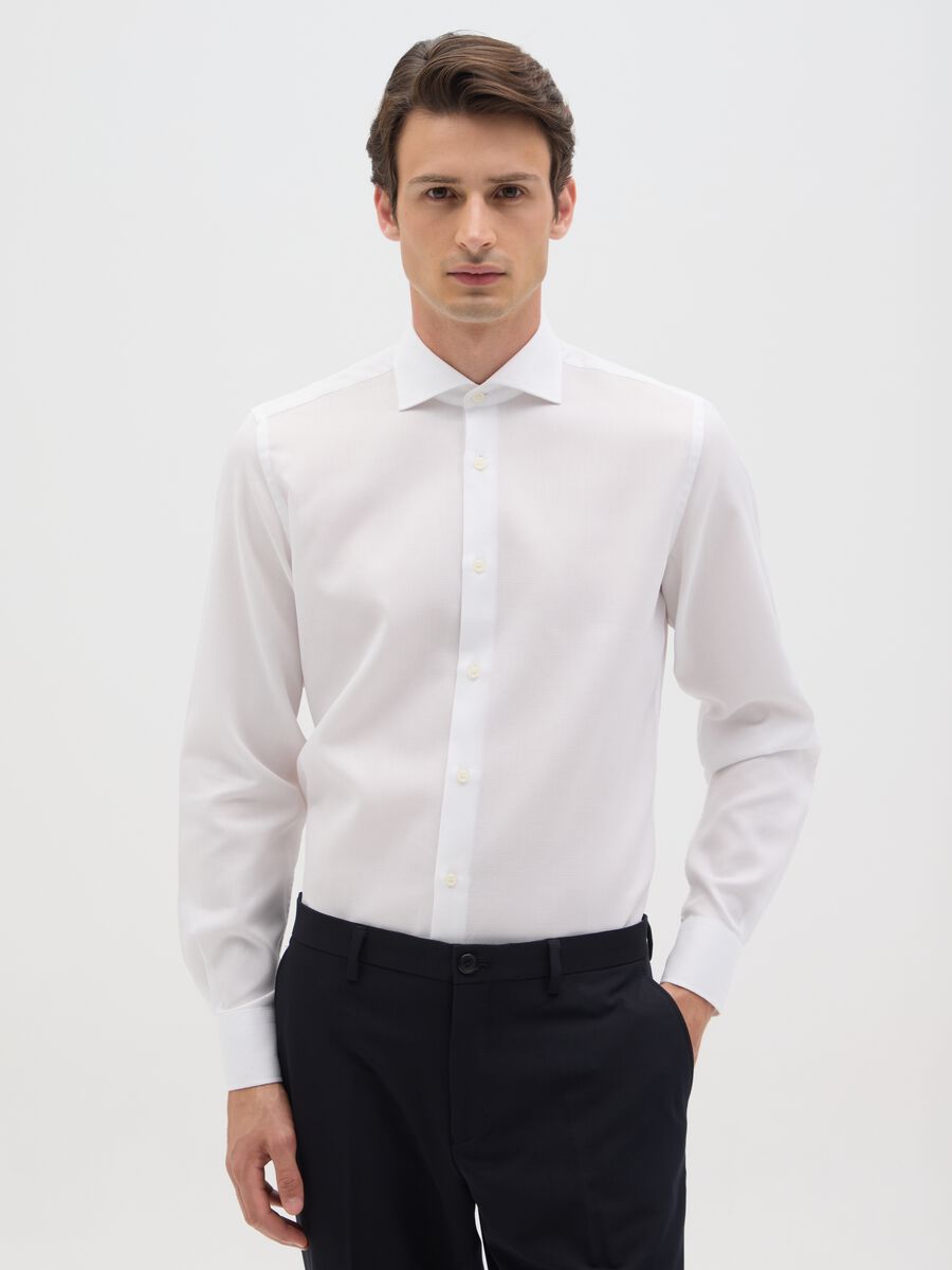 Men's pure cotton white slim fit shirt_0
