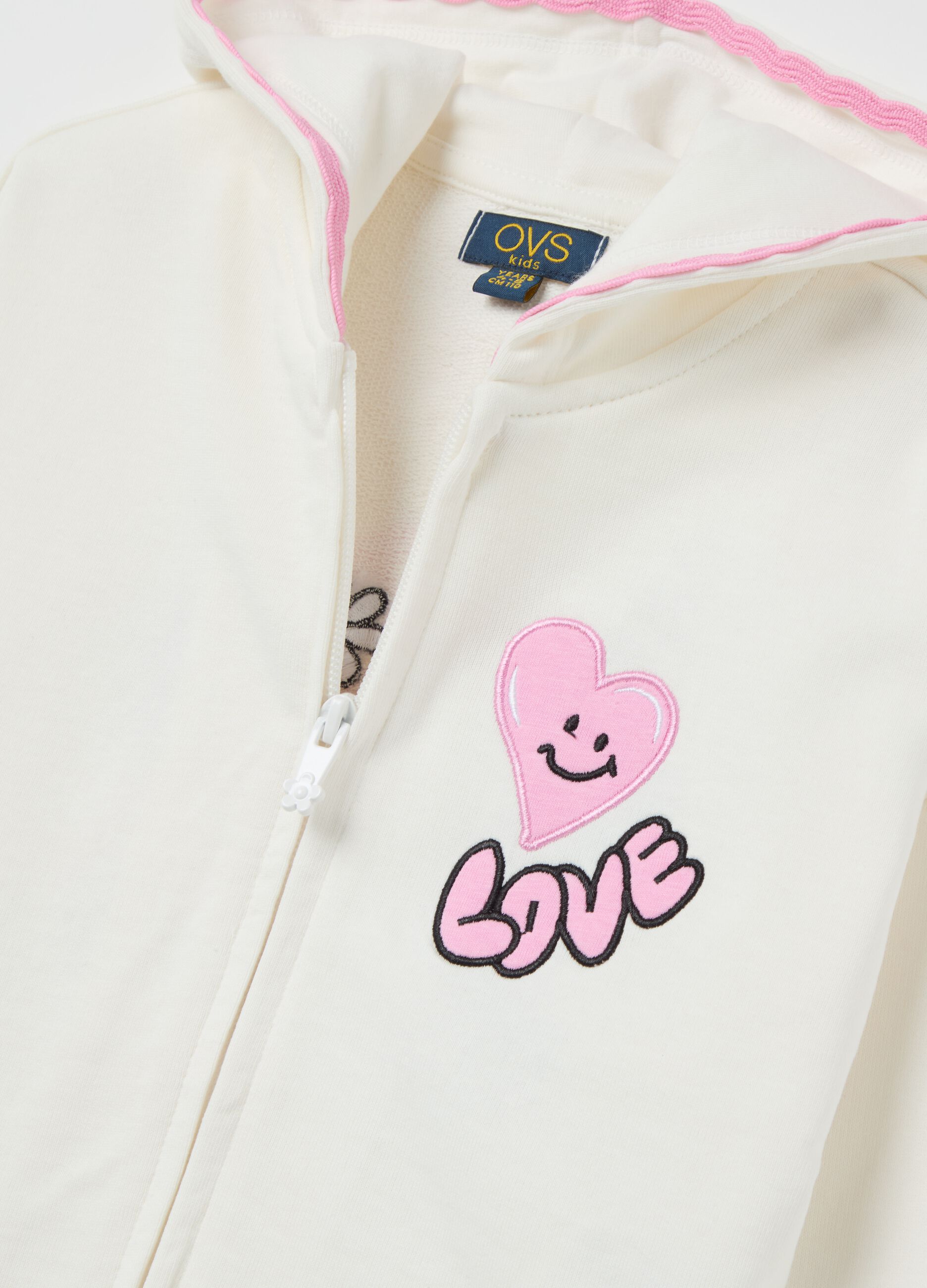 Full-zip sweatshirt with hood and "Girl Power" print