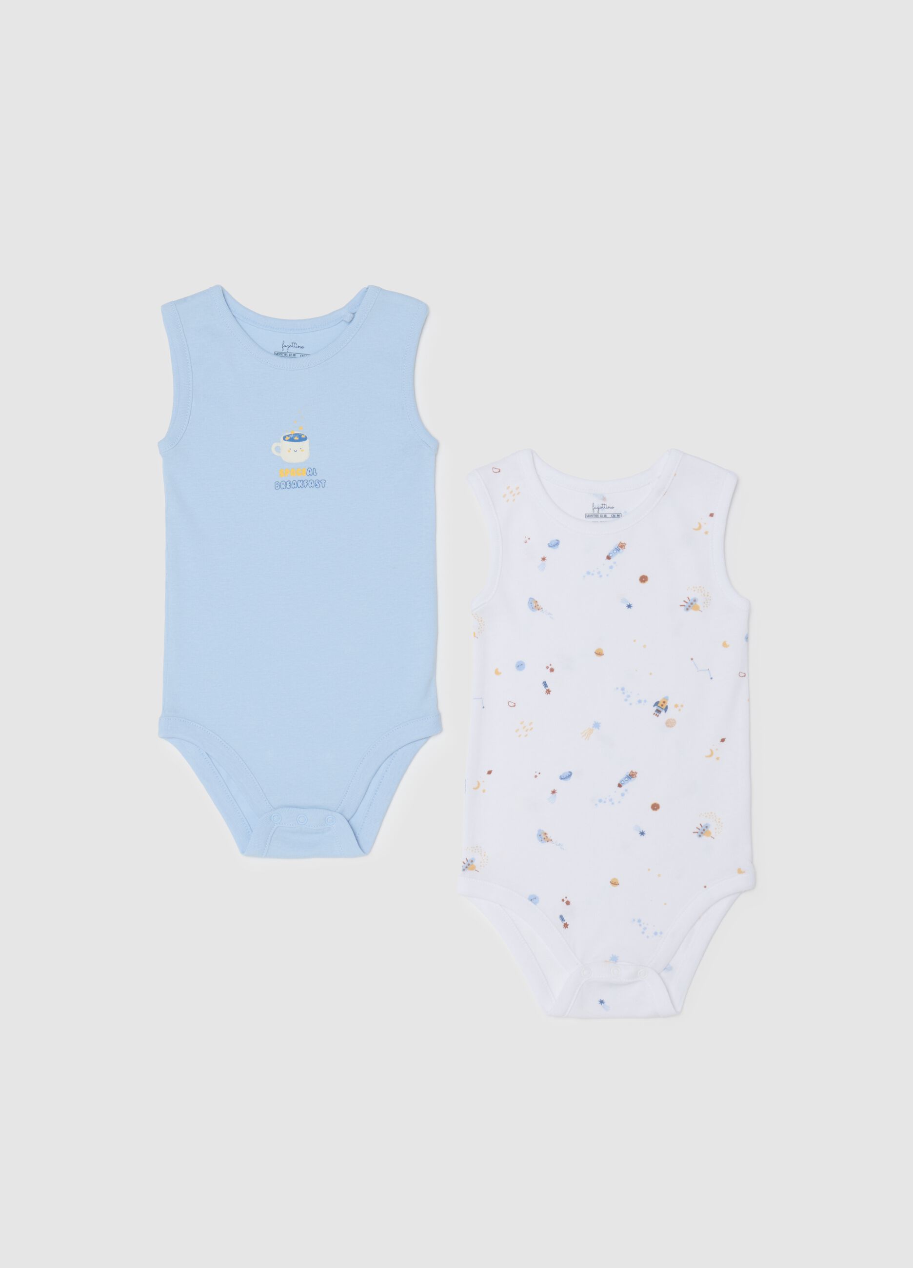 Multicolour pure cotton children's bodysuit twin pack with print