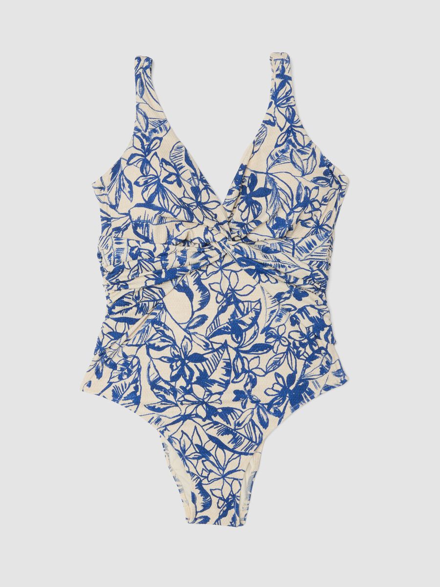 Blue floral-print stretch swimsuit_4