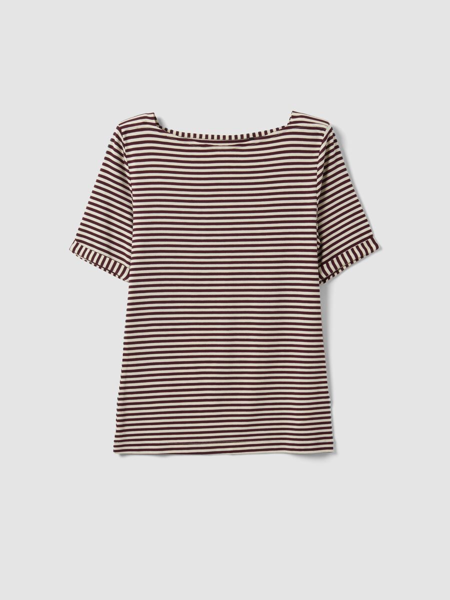 T-shirt bianca in viscosa elasticizzato a righe_4