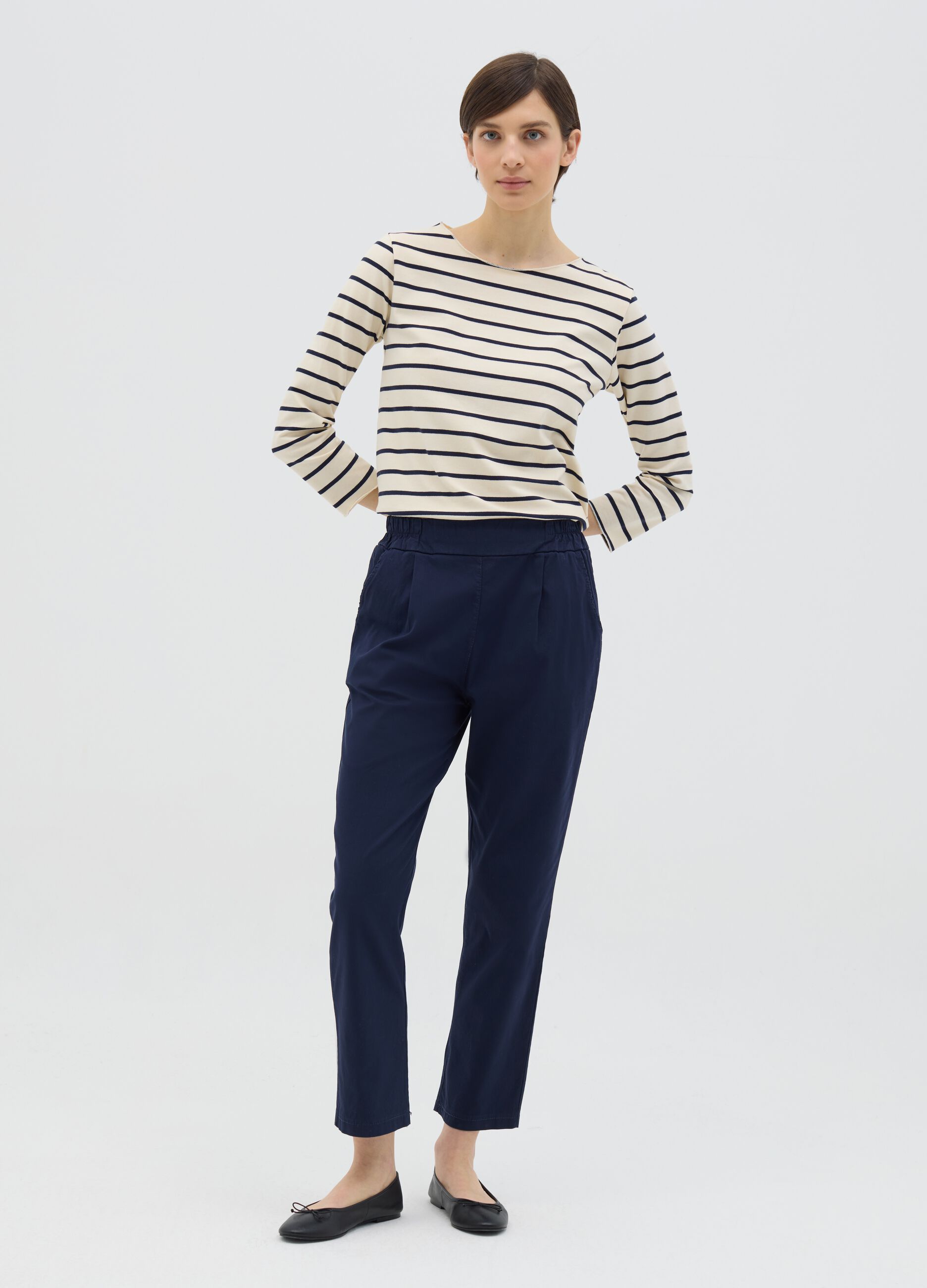 Blue cigarette trousers with elastic waistband