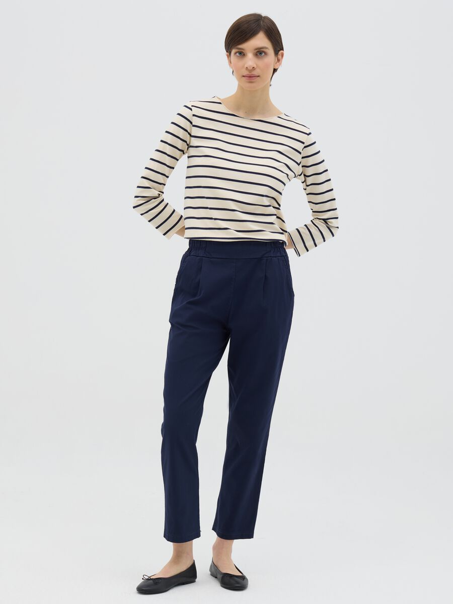 Blue cigarette trousers with elastic waistband_0