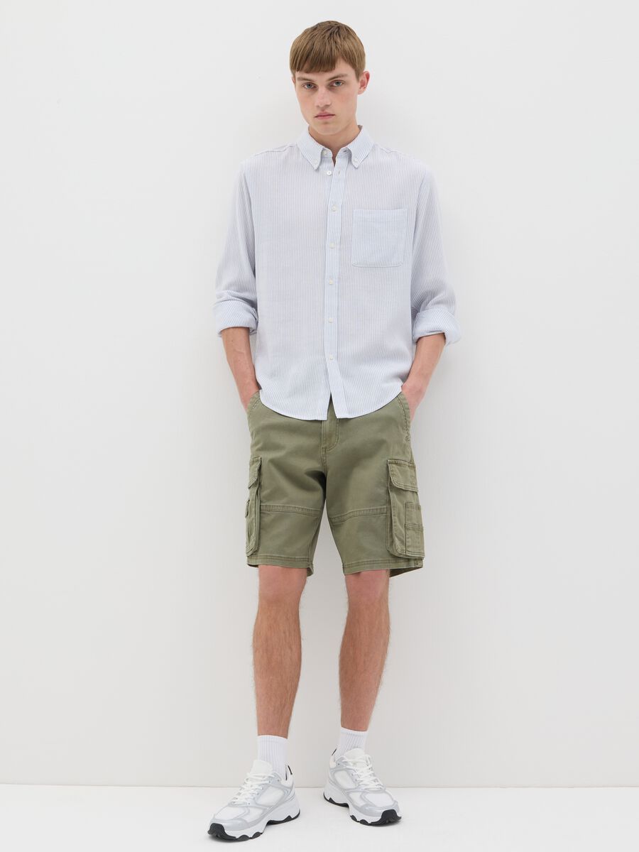 White and light blue shirt in striped linen, viscose and cotton_1