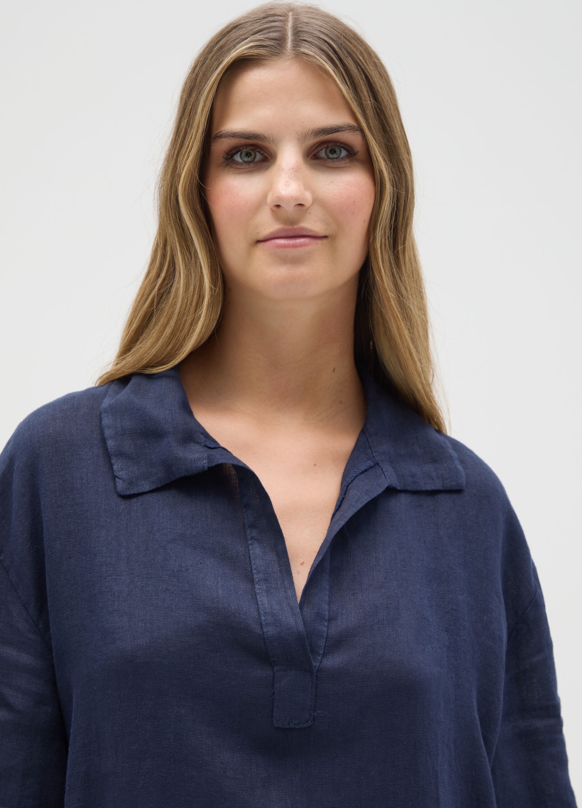 Women's Blue Linen Dress Regular Fit