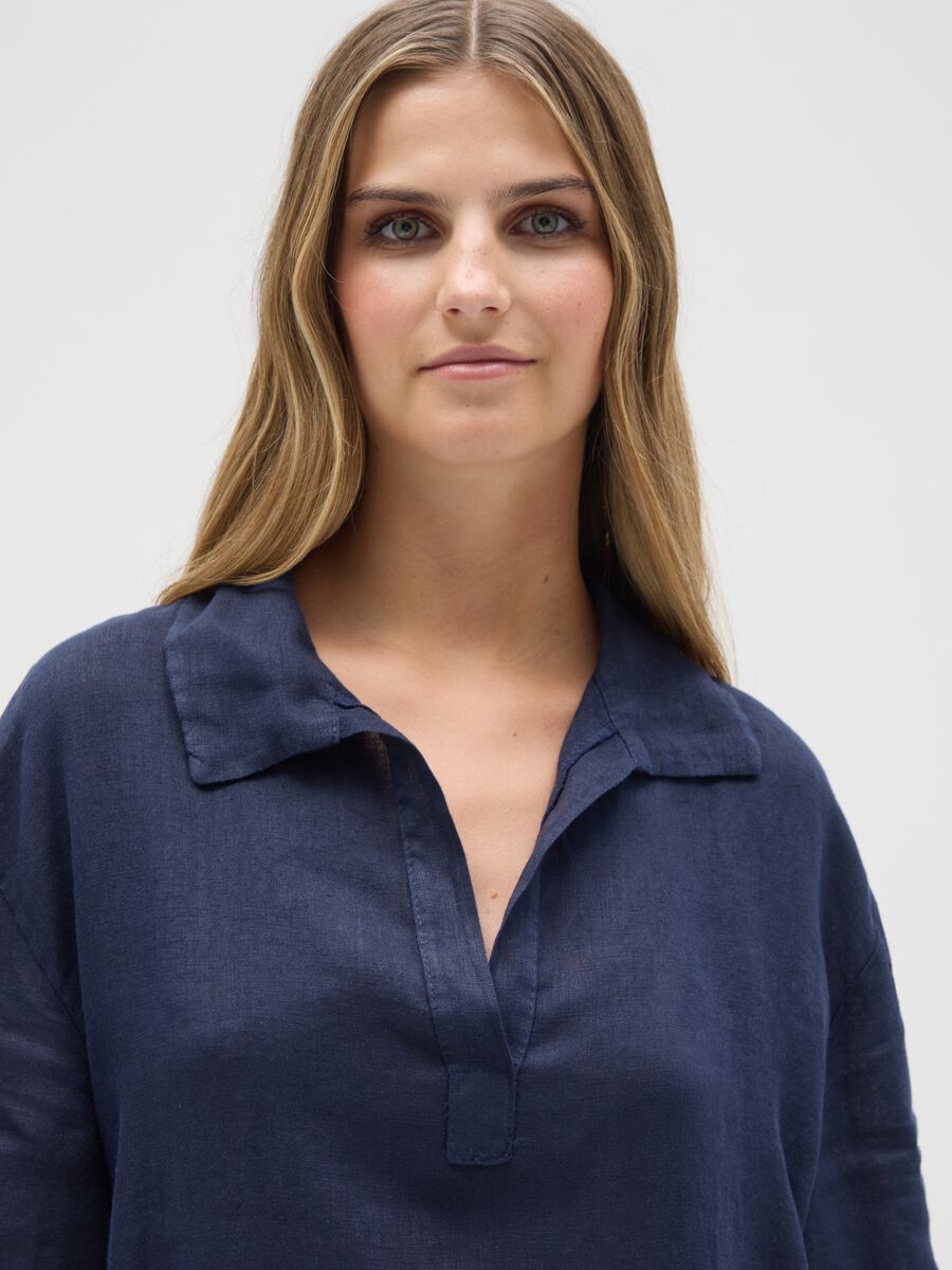 Women's Blue Linen Dress Regular Fit_3