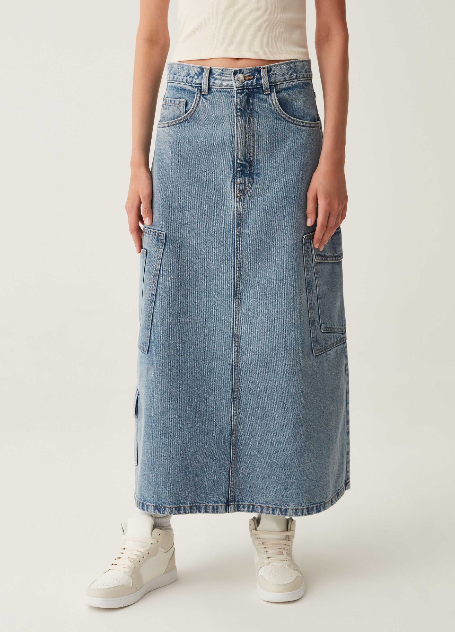 Gonna lunga cargo in denim