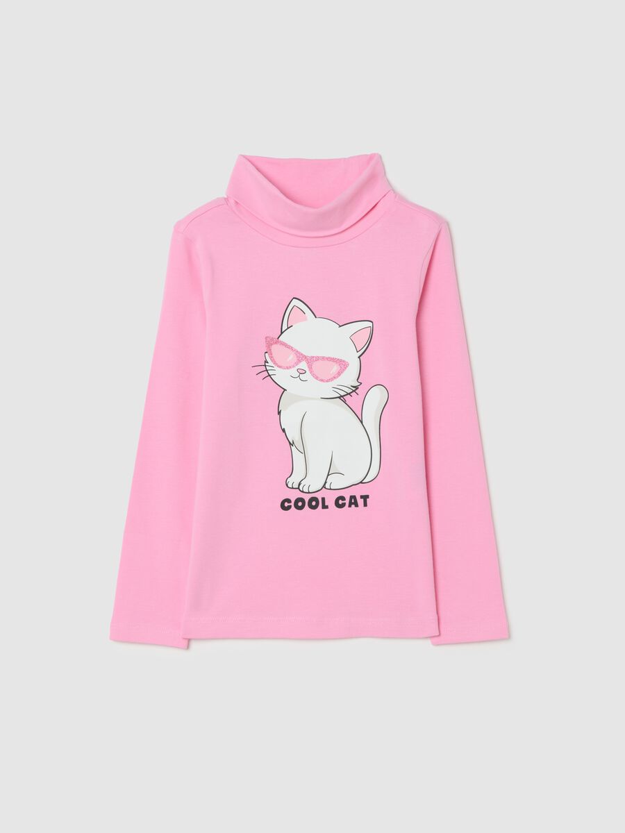 Girls' pink cotton T-shirt with regular fit and print_0