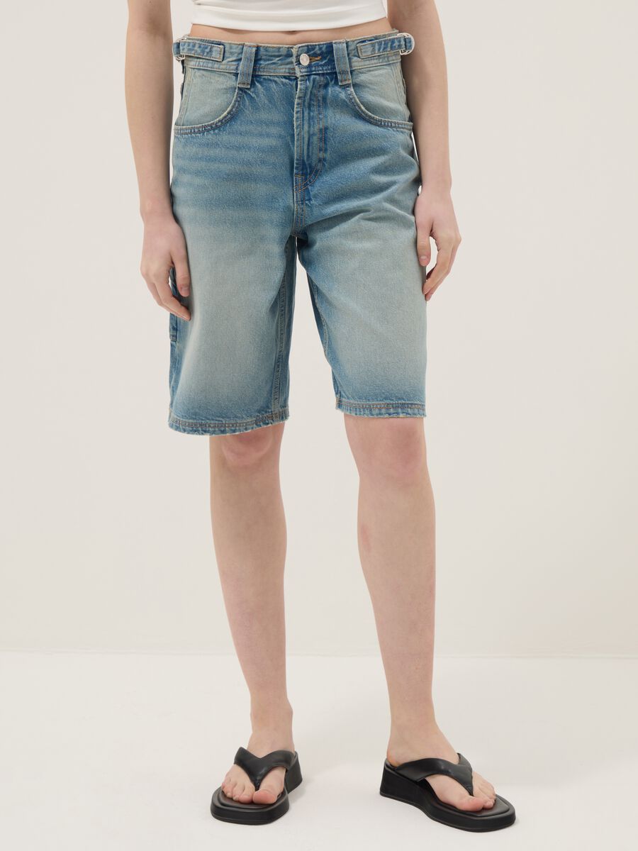 Light blue pure cotton denim Bermuda shorts, baggy fit_1
