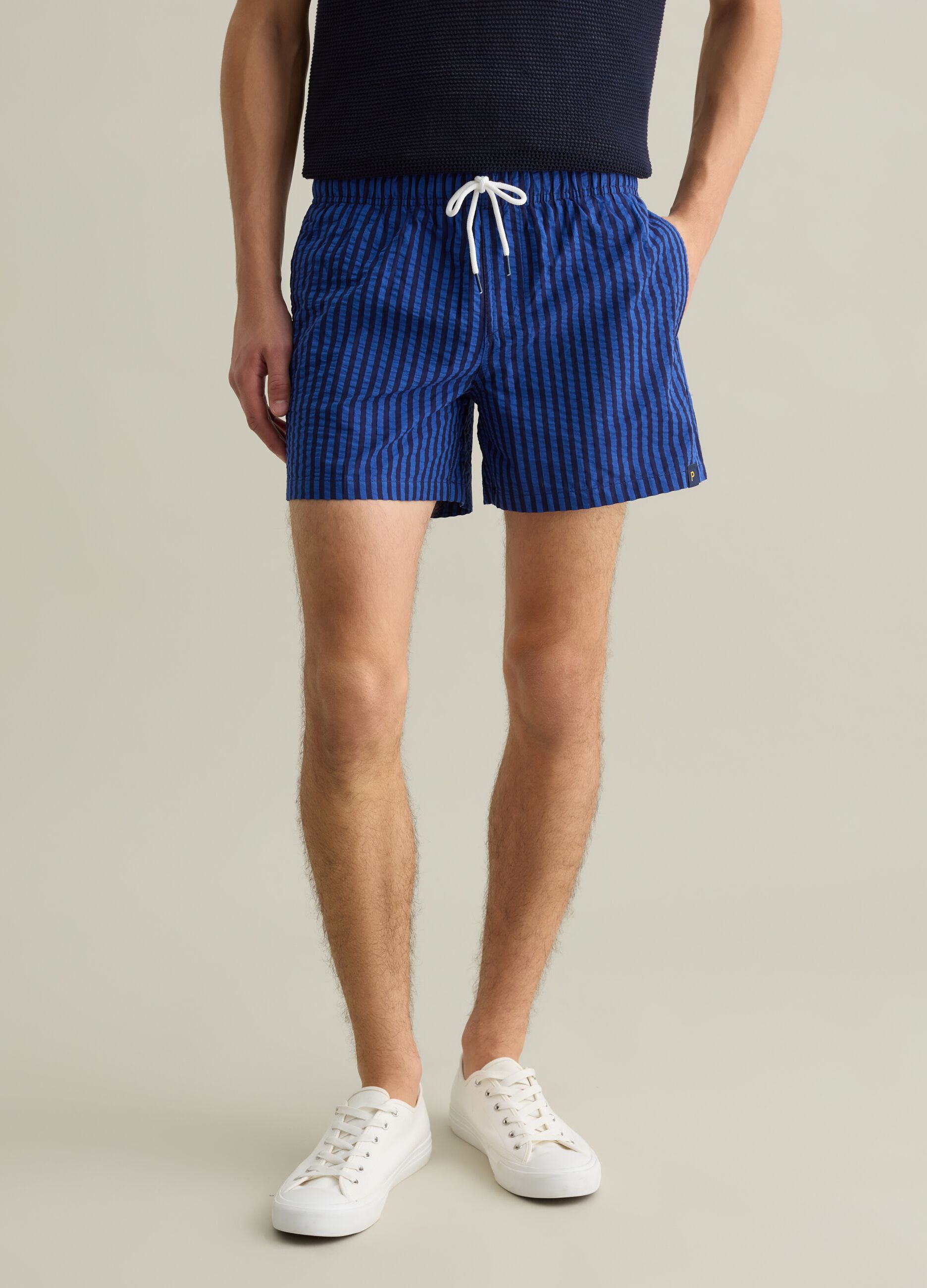 Men's blue regular fit pure cotton shorts