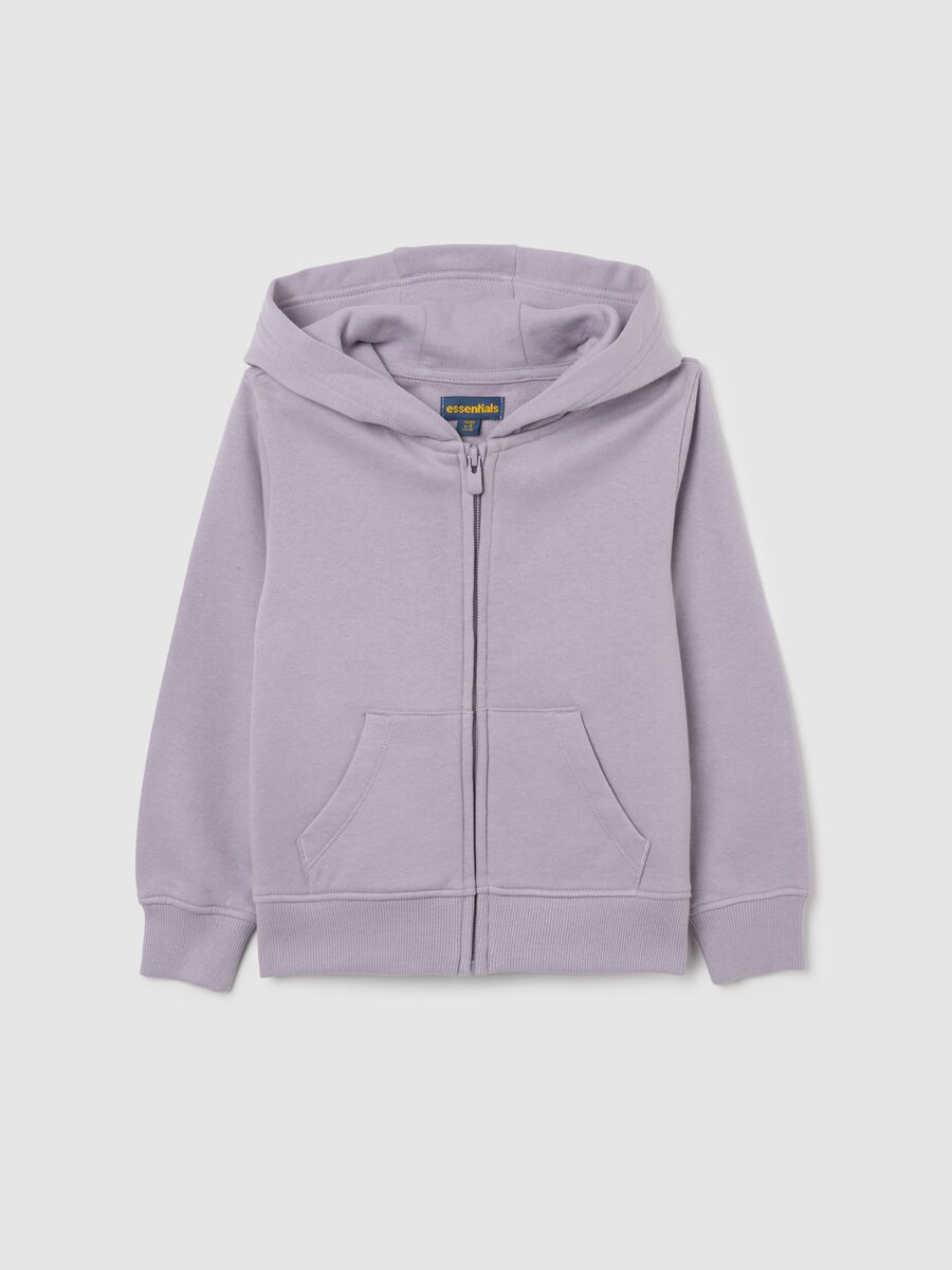 Felpa da bambina in puro cotone viola regular fit con zip e cappuccio_0
