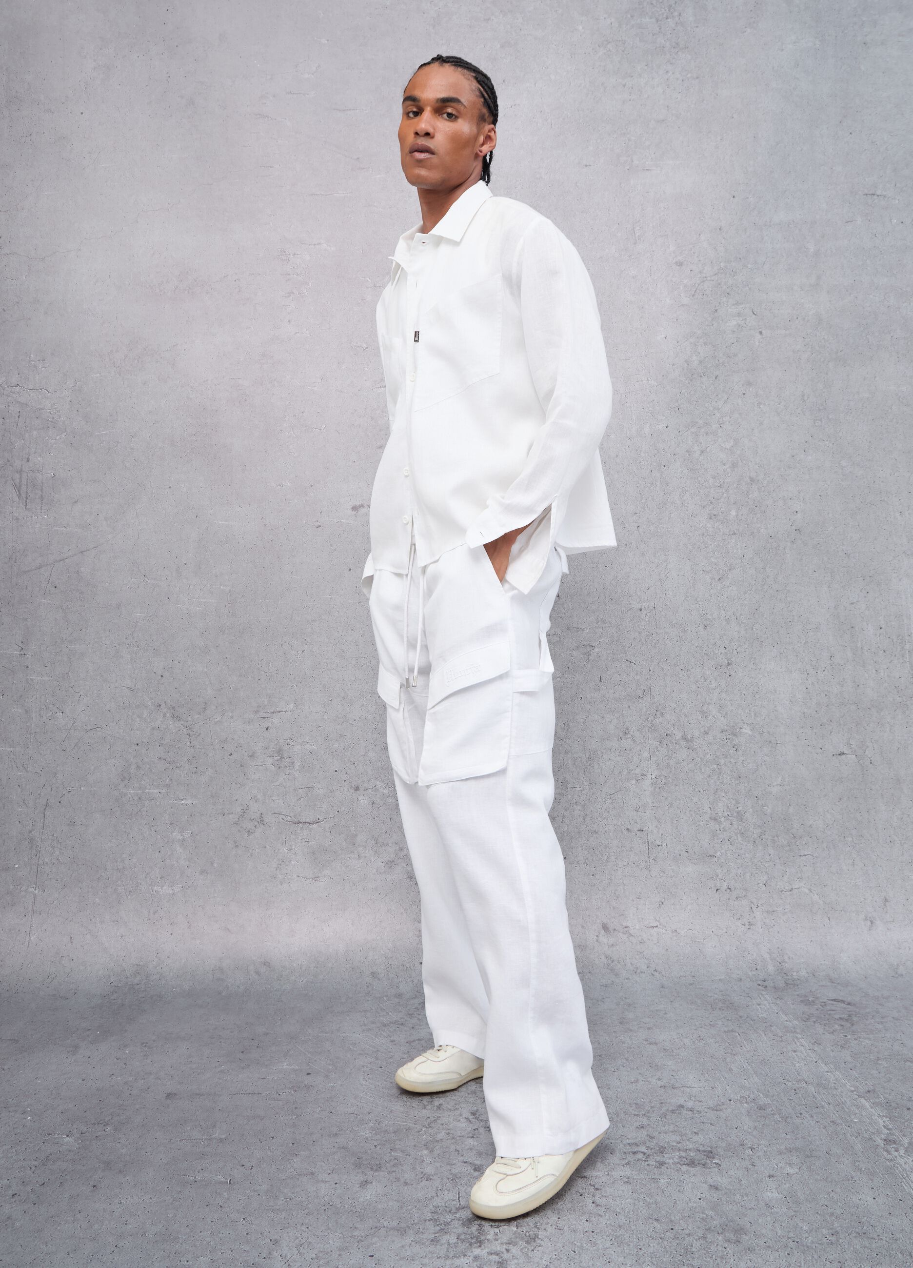 100% Linen White Cargo Trousers