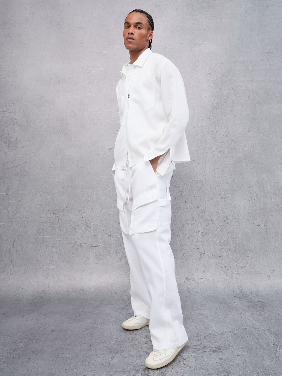 100% Linen White Cargo Trousers_5