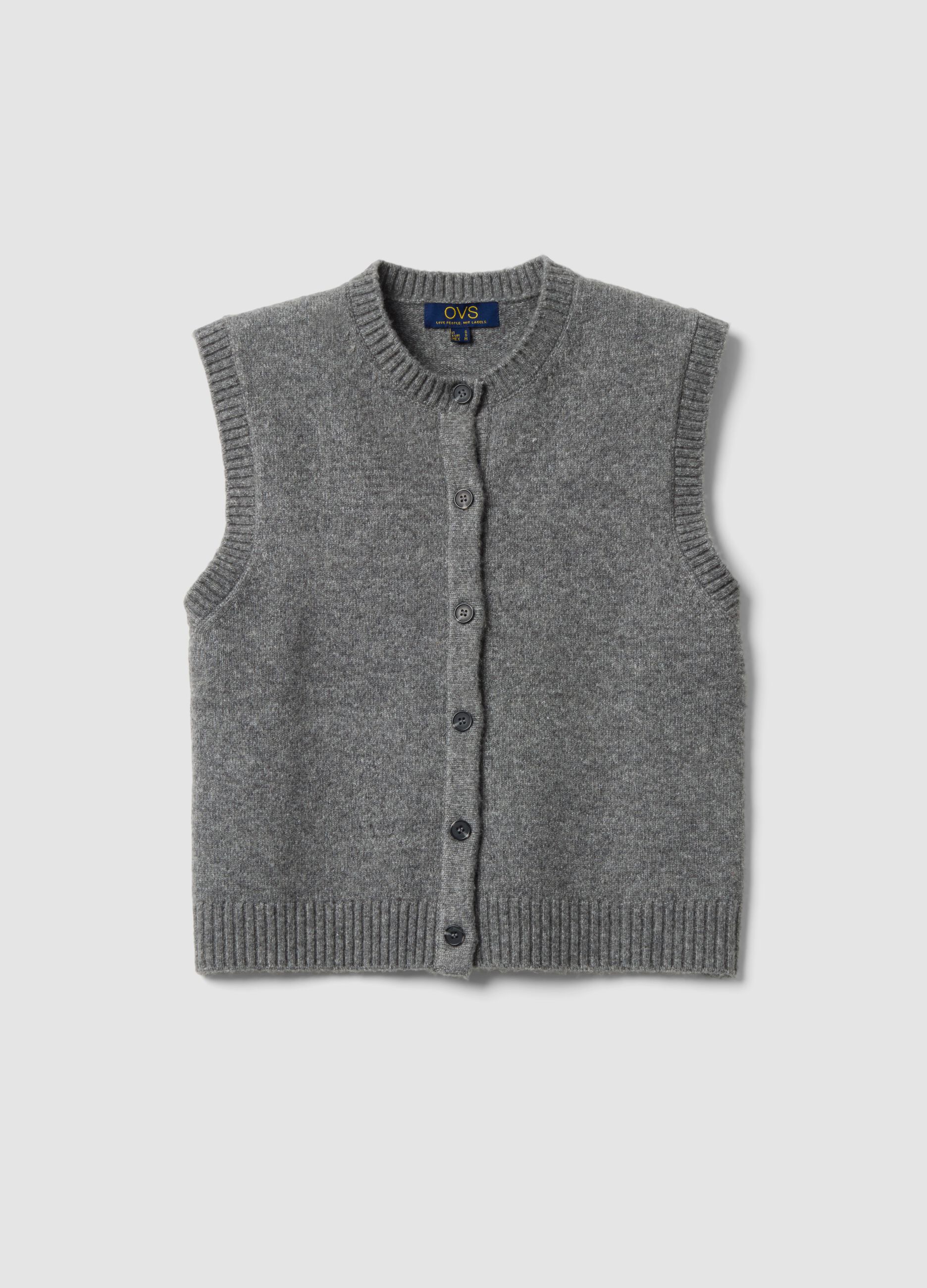 Grey stretch wool crew-neck gilet