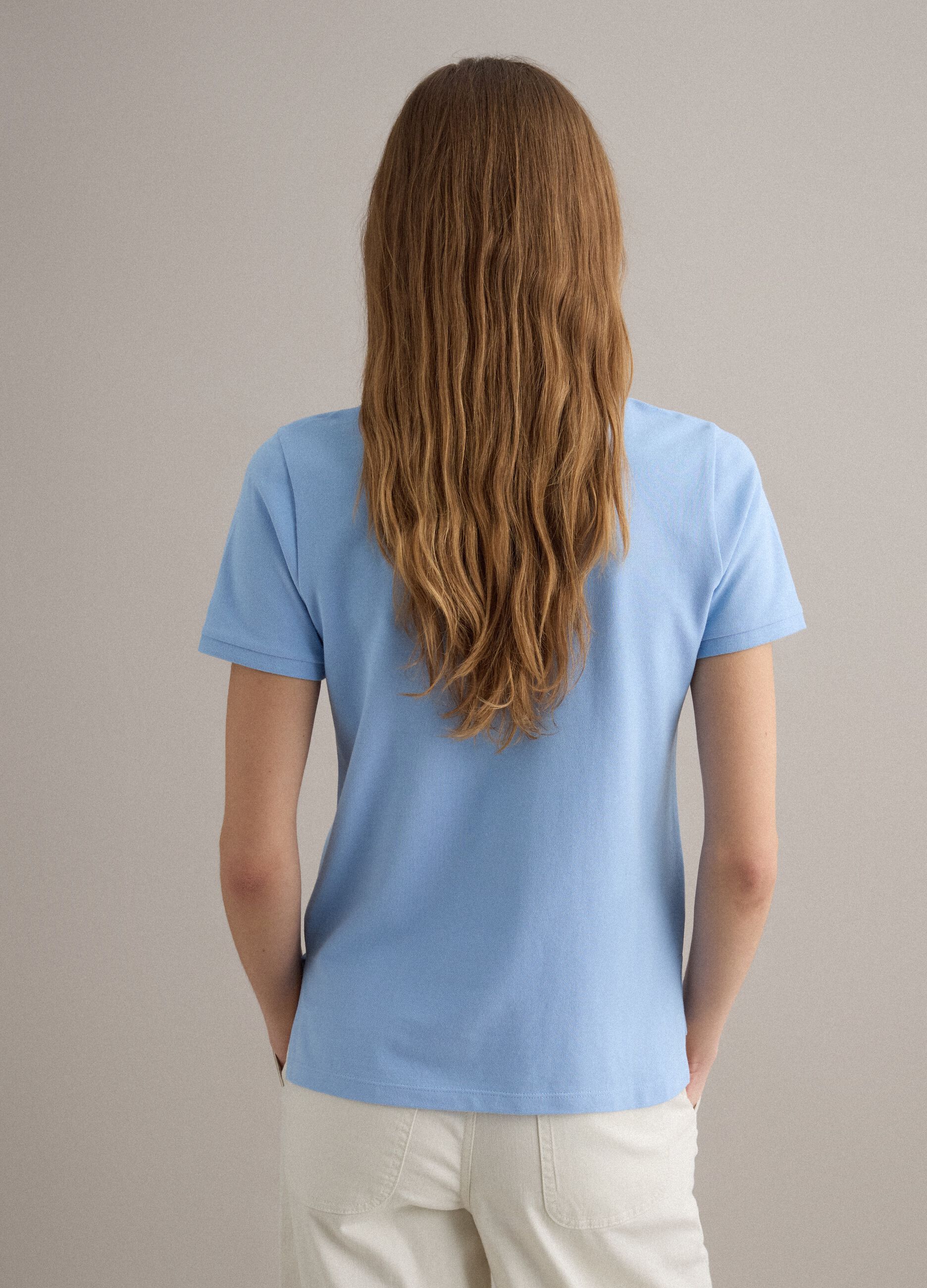 Sky blue short-sleeve pure cotton polo shirt, regular fit