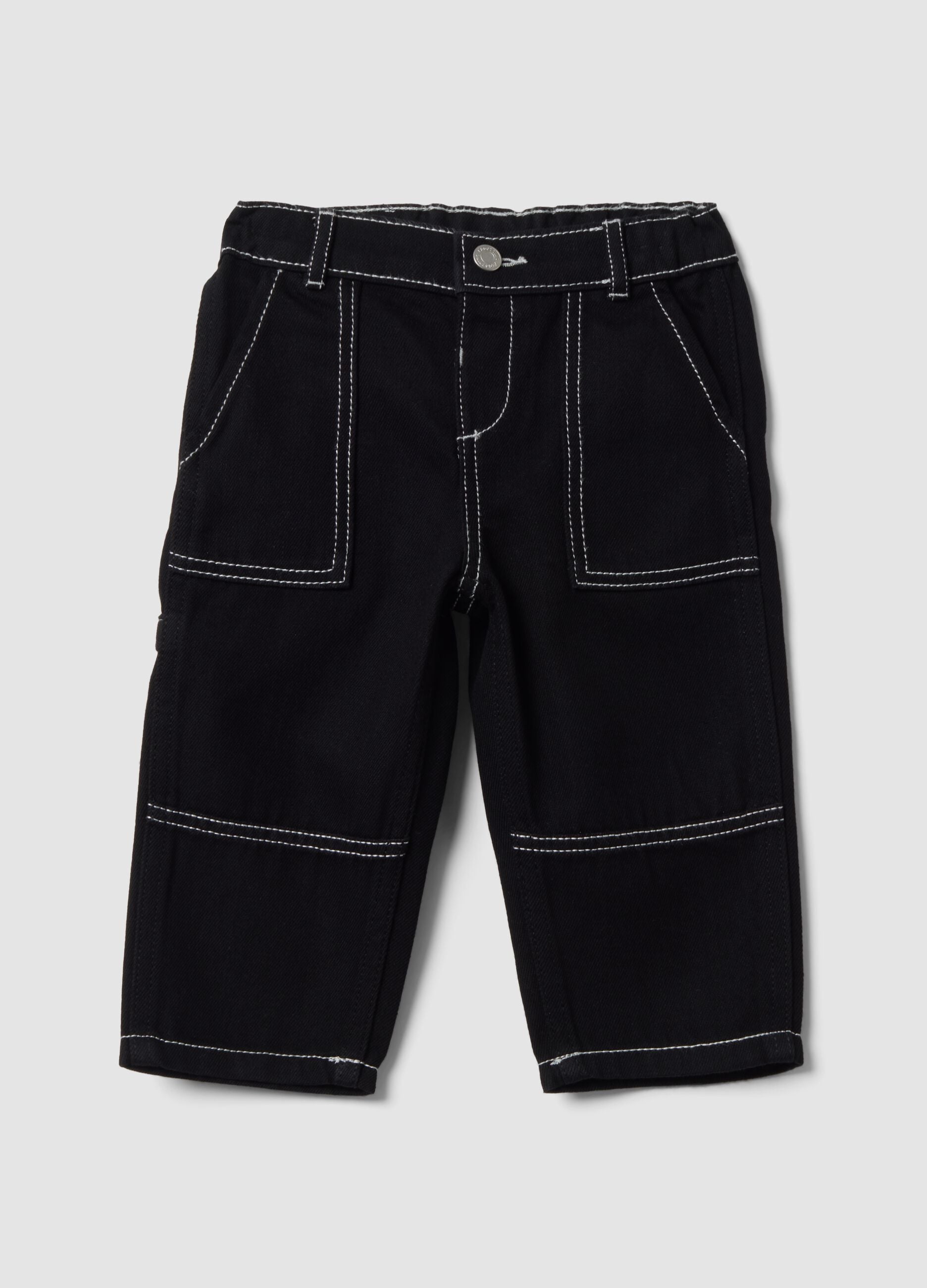 Black carpenter trousers in cotton-viscose blend, comfort fit, for baby boy