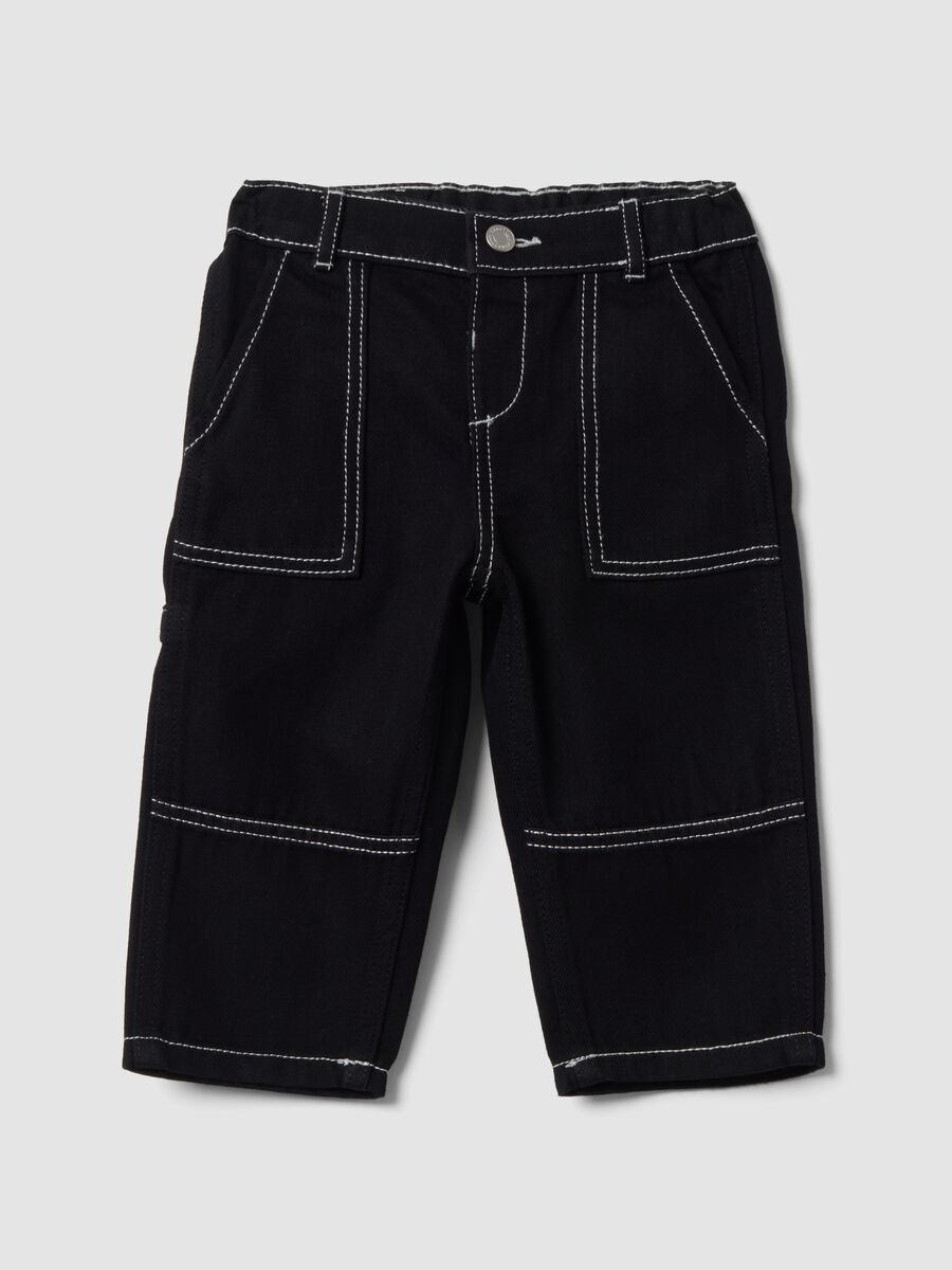 Pantaloni carpenter neri in misto cotone e viscosa comfort fit per bimbo_0