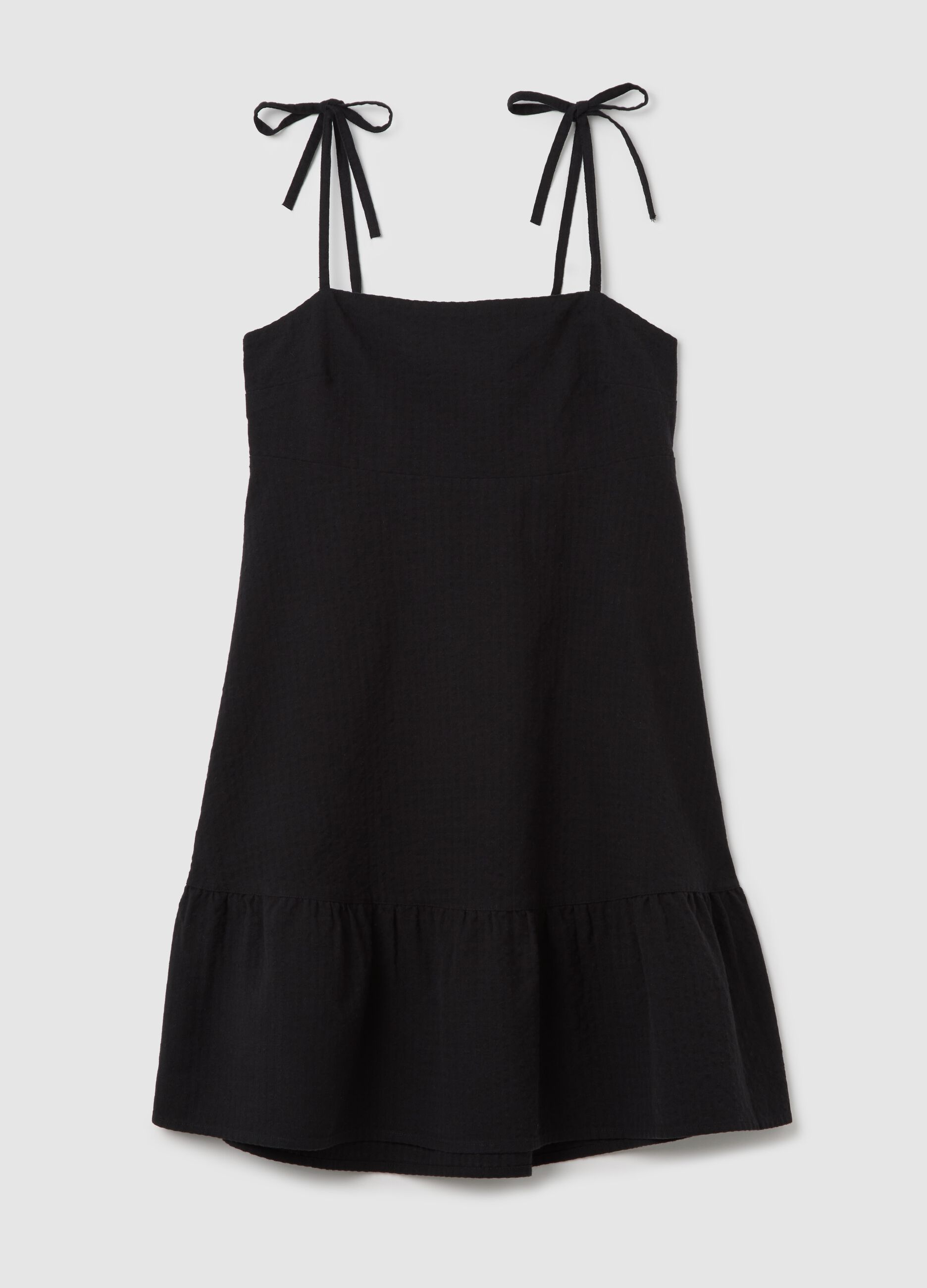 Women’s black dress in 100% cotton with regular fit and square neckline