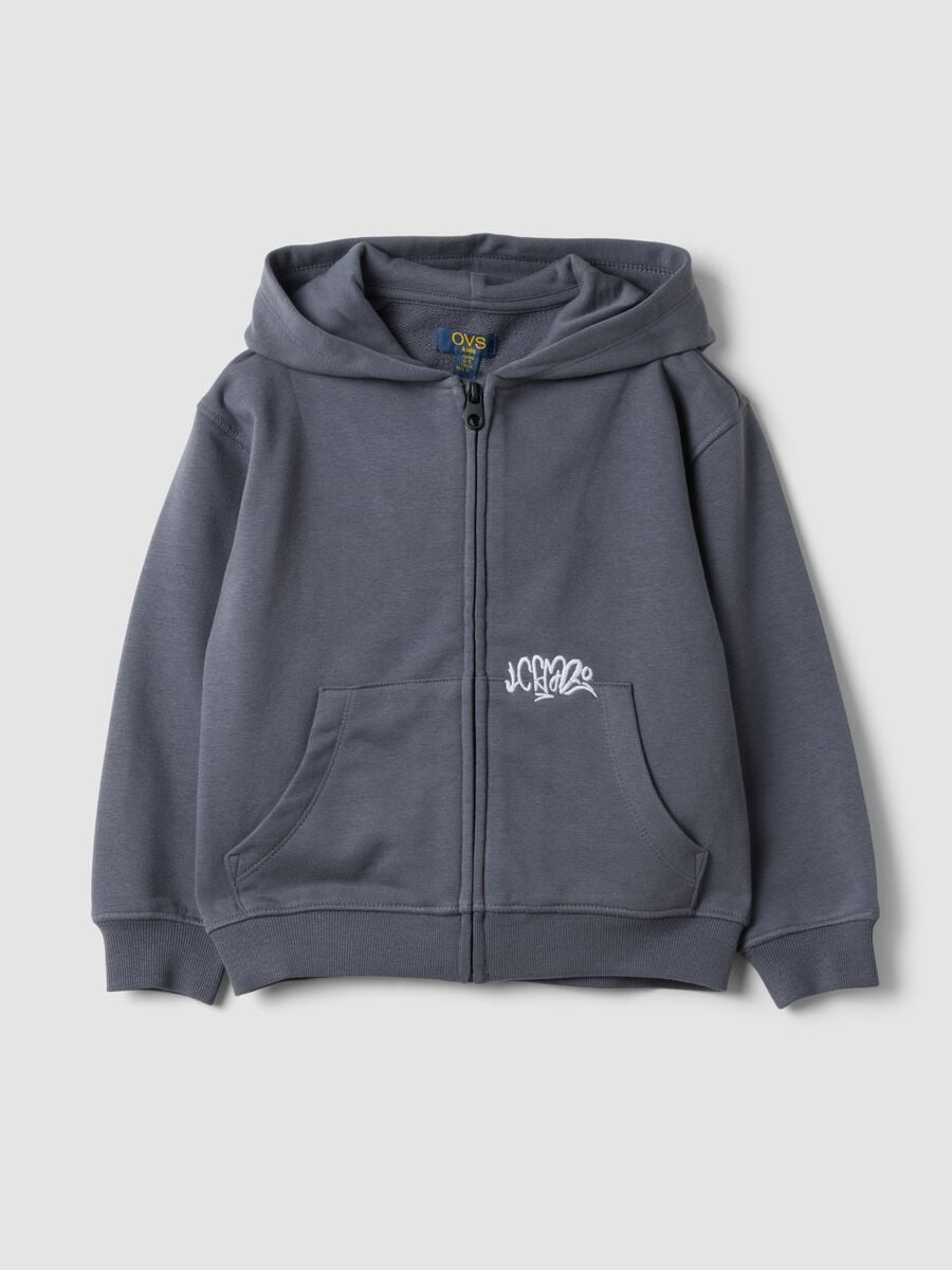 Felpa grigia in misto cotone con cappuccio regular fit per bambino_0