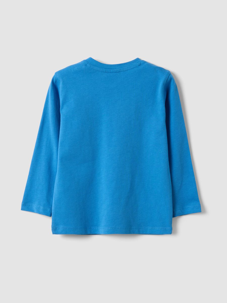 Blue organic cotton T-shirt with puppy print for baby boy_1