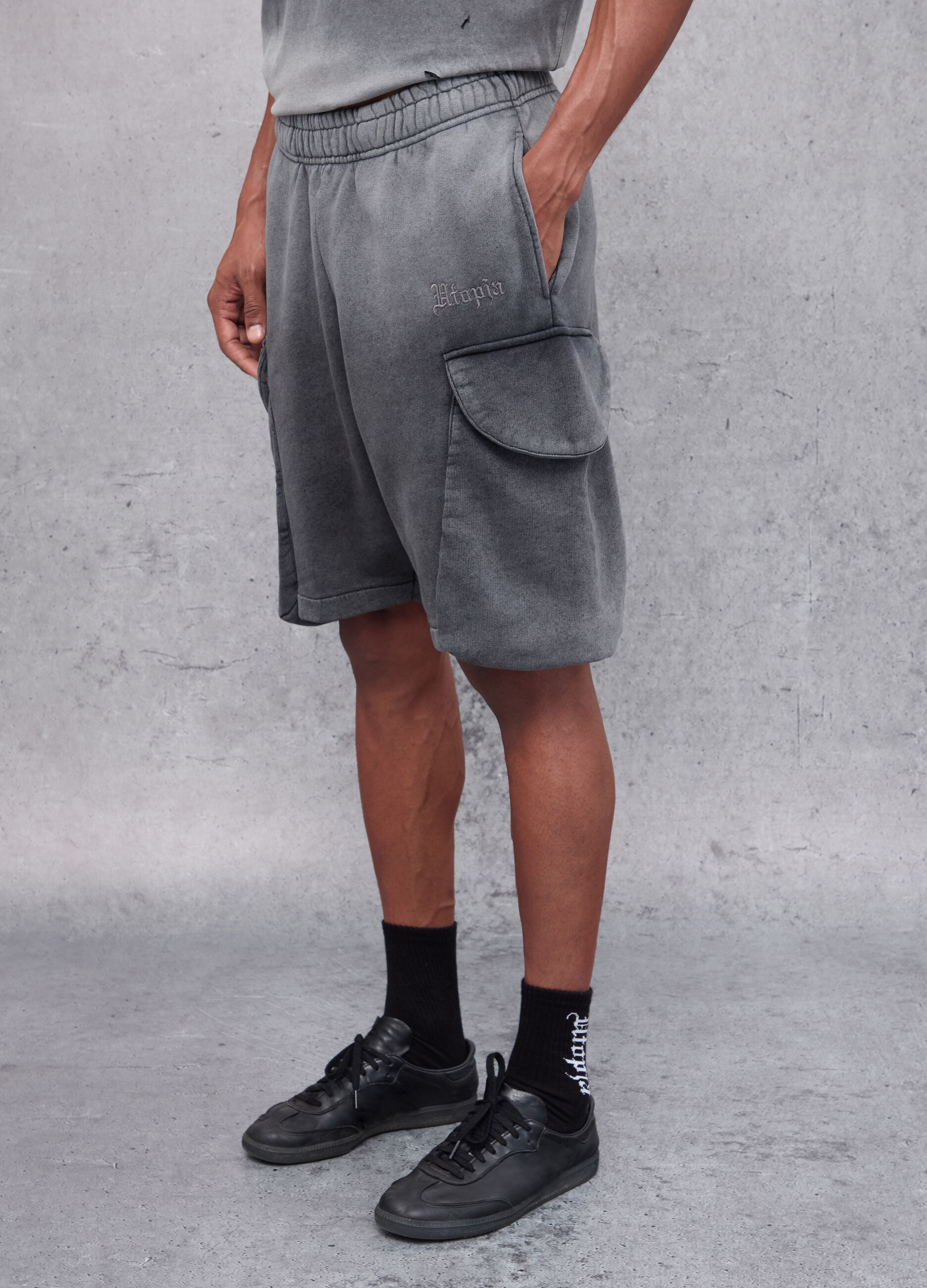 Sunfaded Cargo Sweat Shorts Vintage Grey