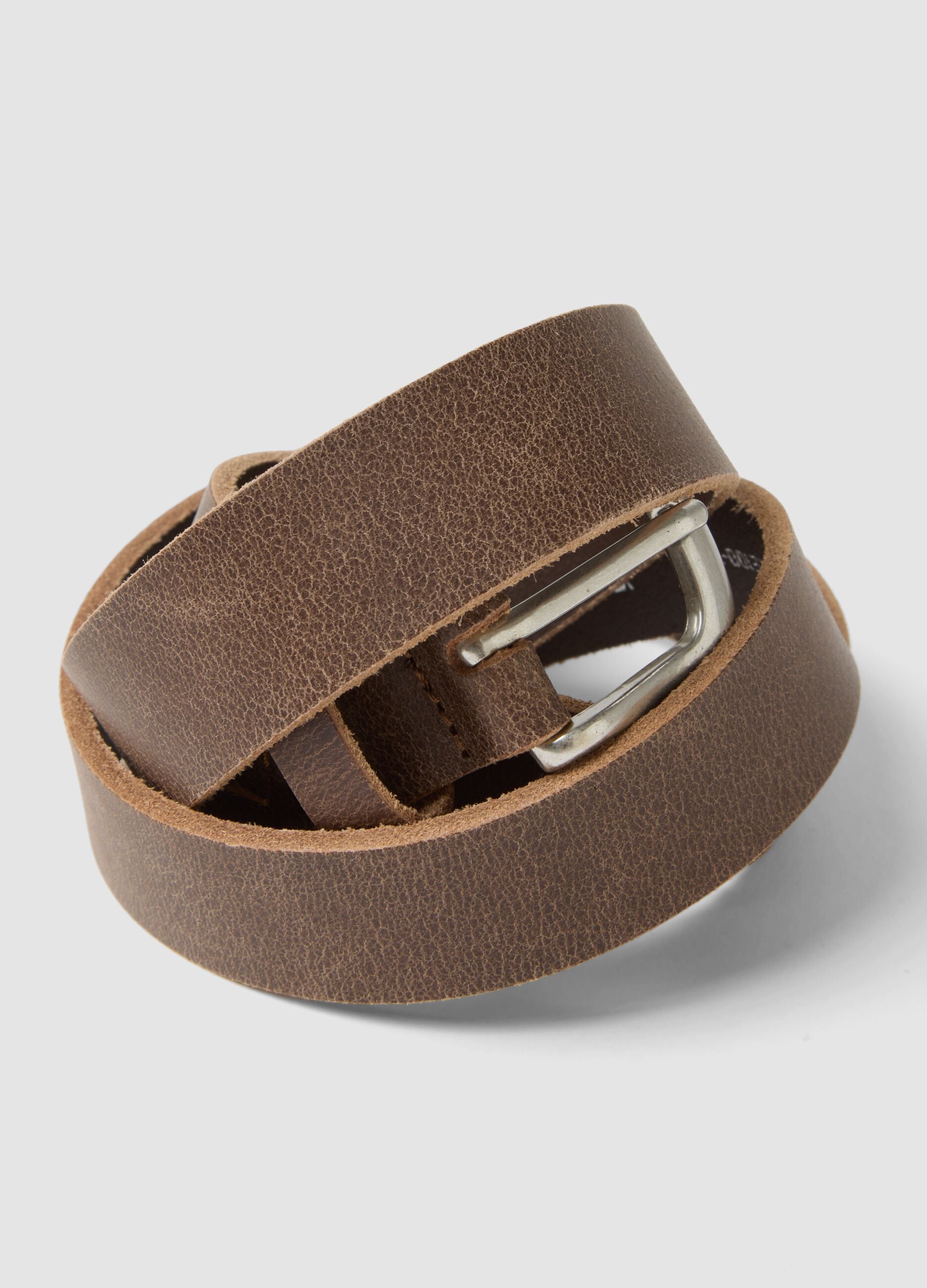 Brown genuine leather belt with metal buckle
