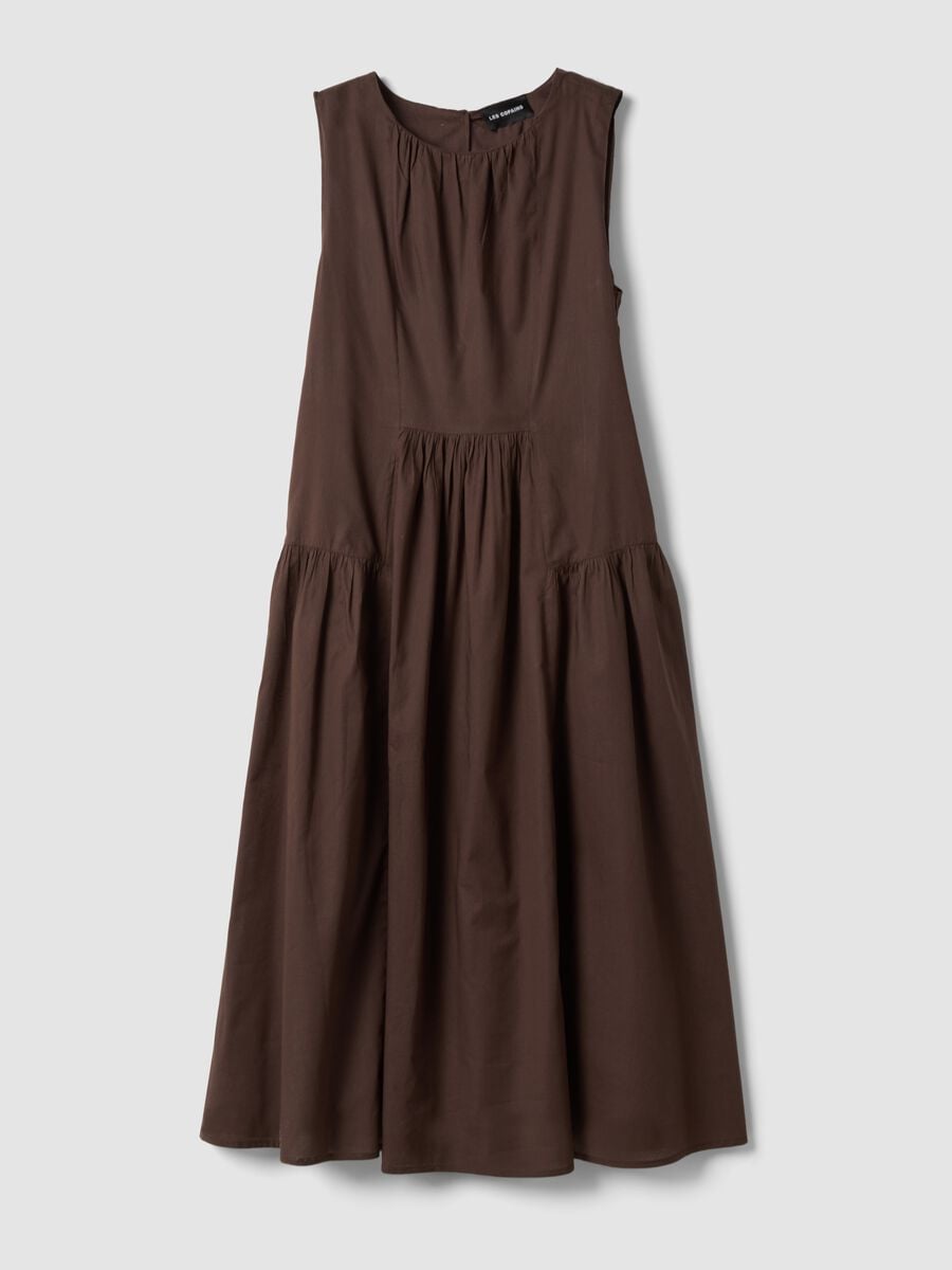 Abito midi marrone in puro cotone regular fit con arricciature_4