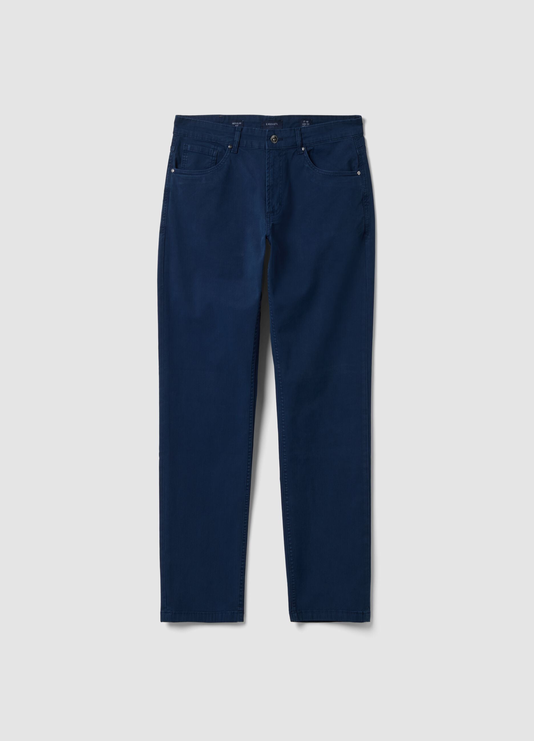 Blue five-pocket stretch cotton trousers