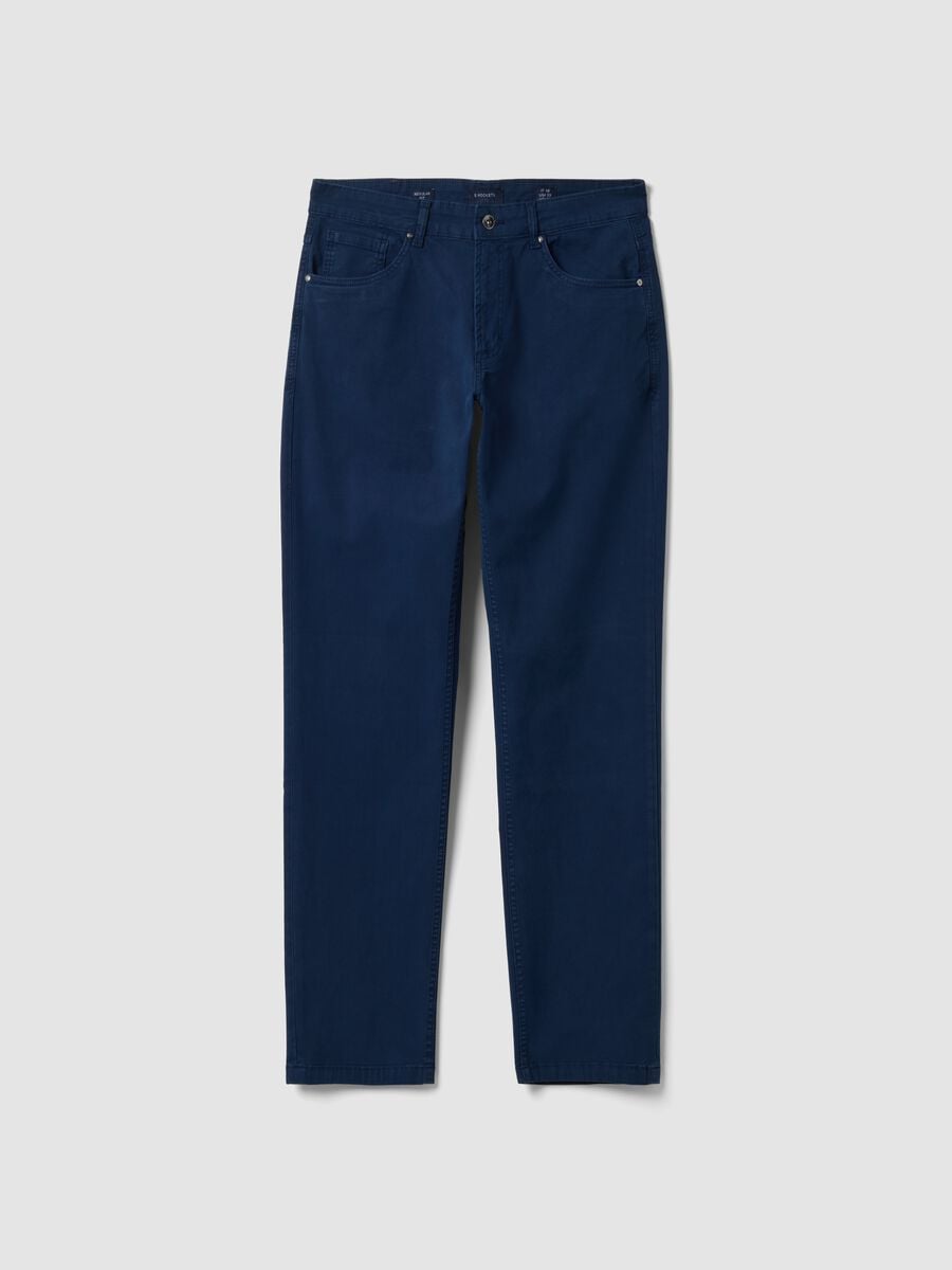 Blue five-pocket stretch cotton trousers_0