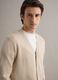 Beige deep V regular fit cotton and linen blend cardigan_0