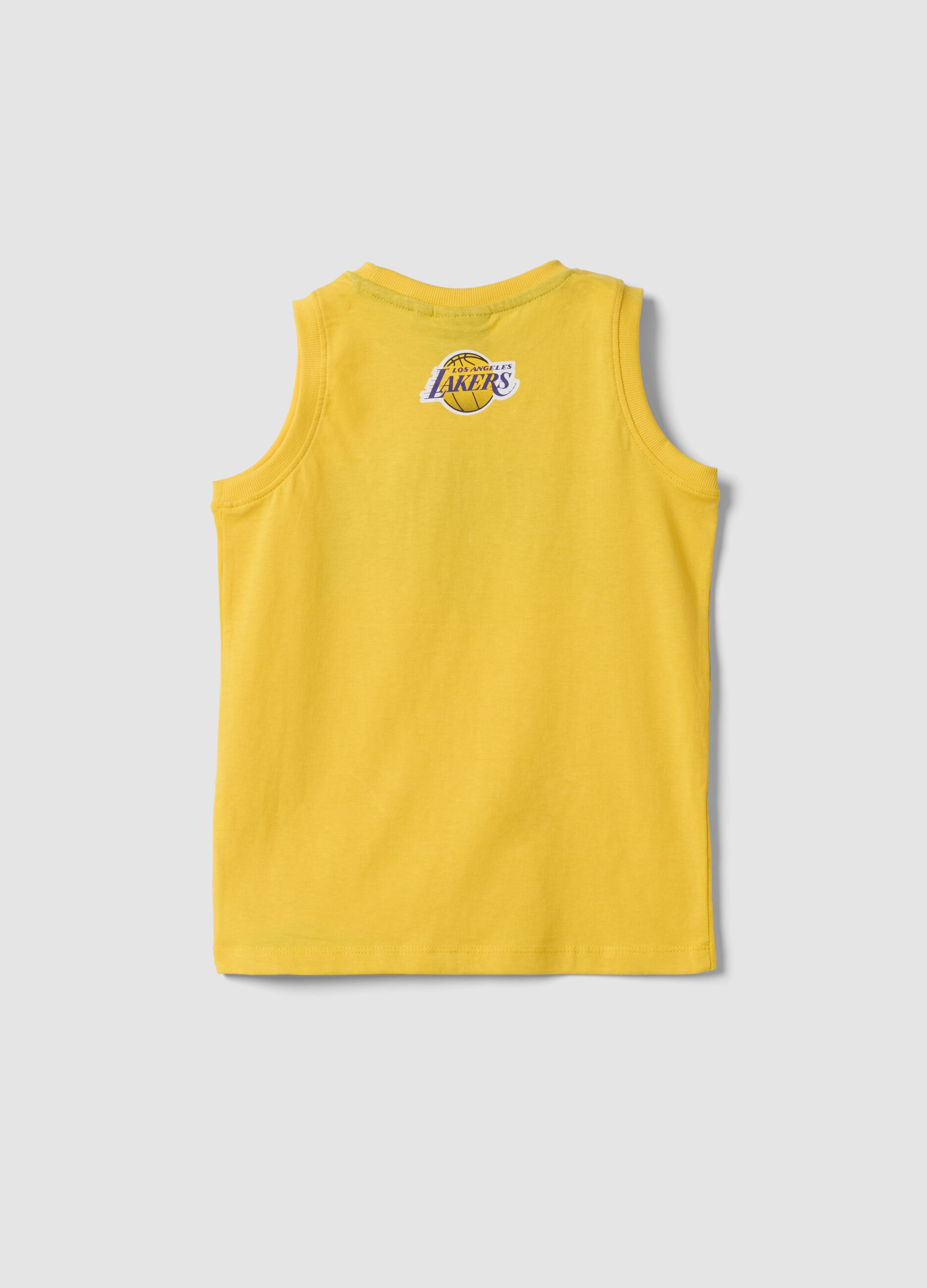Yellow pure cotton vest top with sporty print