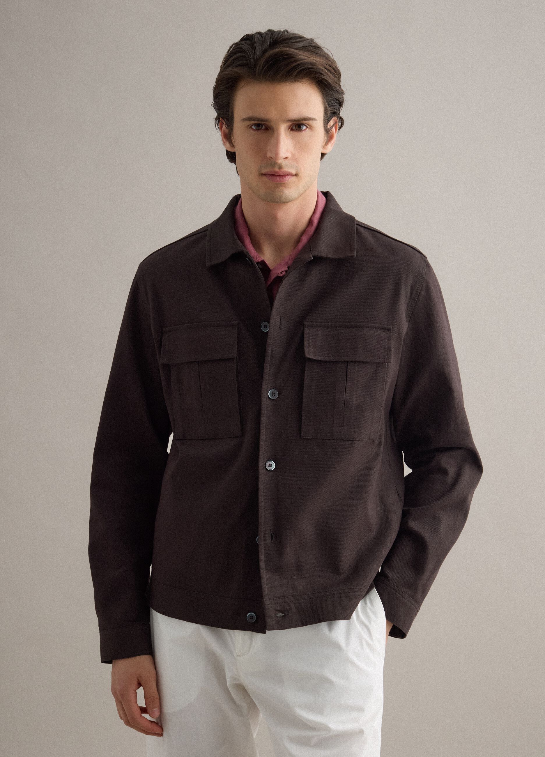Brown cotton-linen blend jacket regular fit