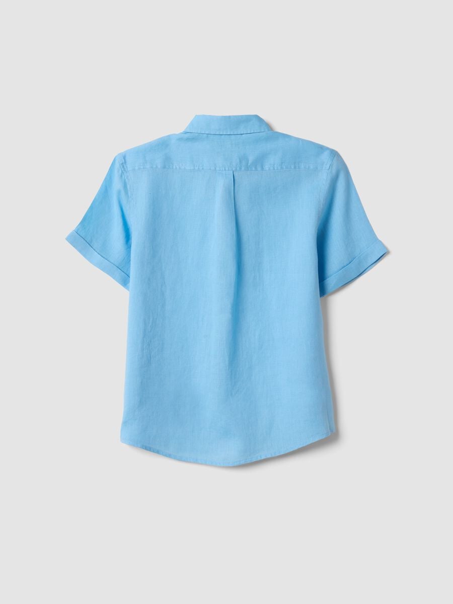 Camicia azzurra in puro lino per bambino over fit_4
