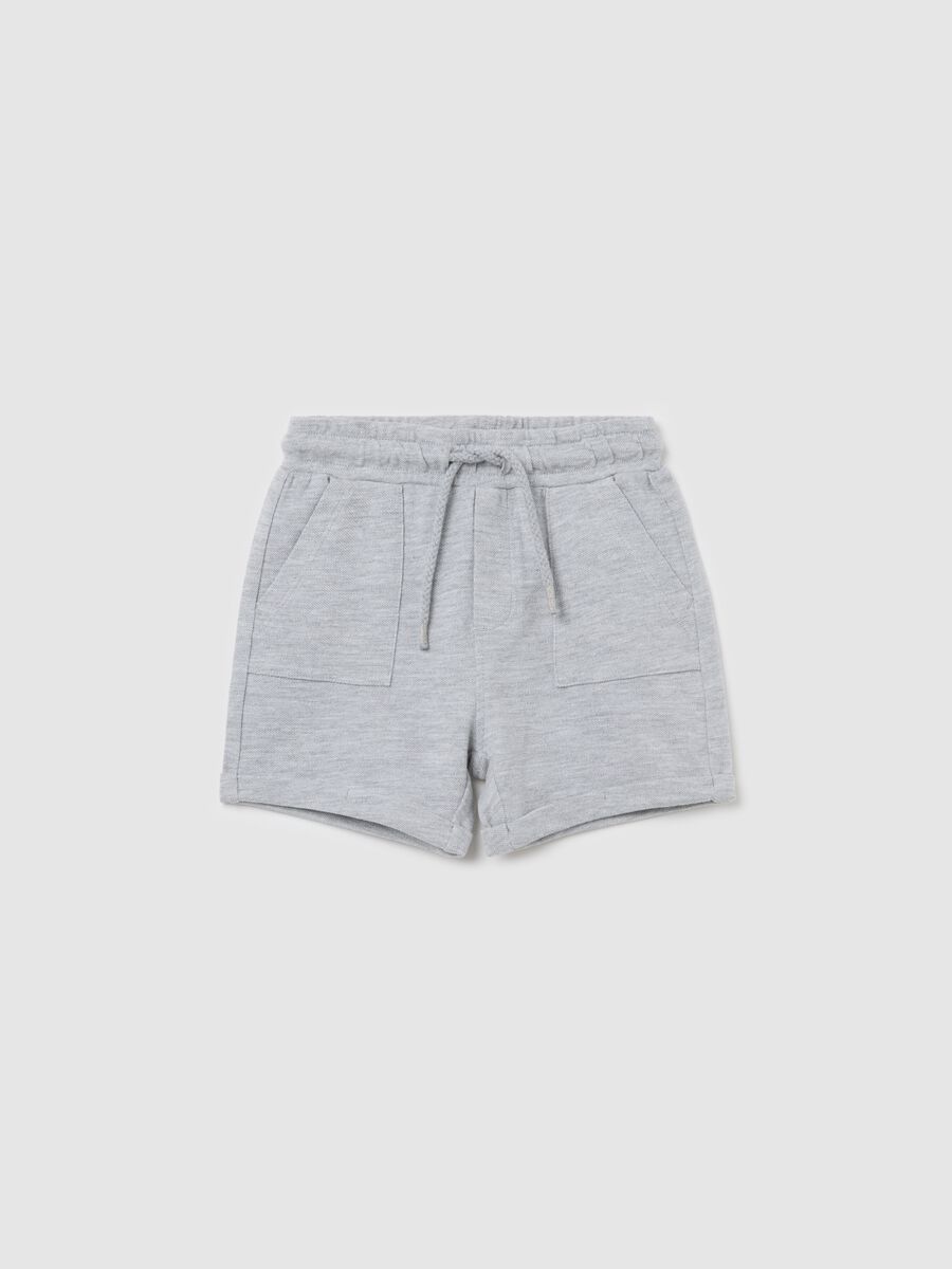 Grey shorts in cotton and viscose with drawstring_0