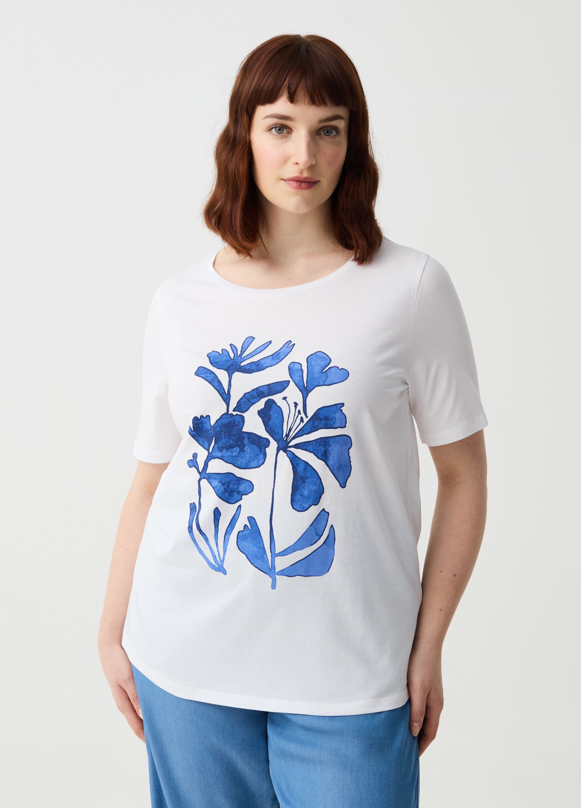 T-shirt in cotone bio con stampa Curvy