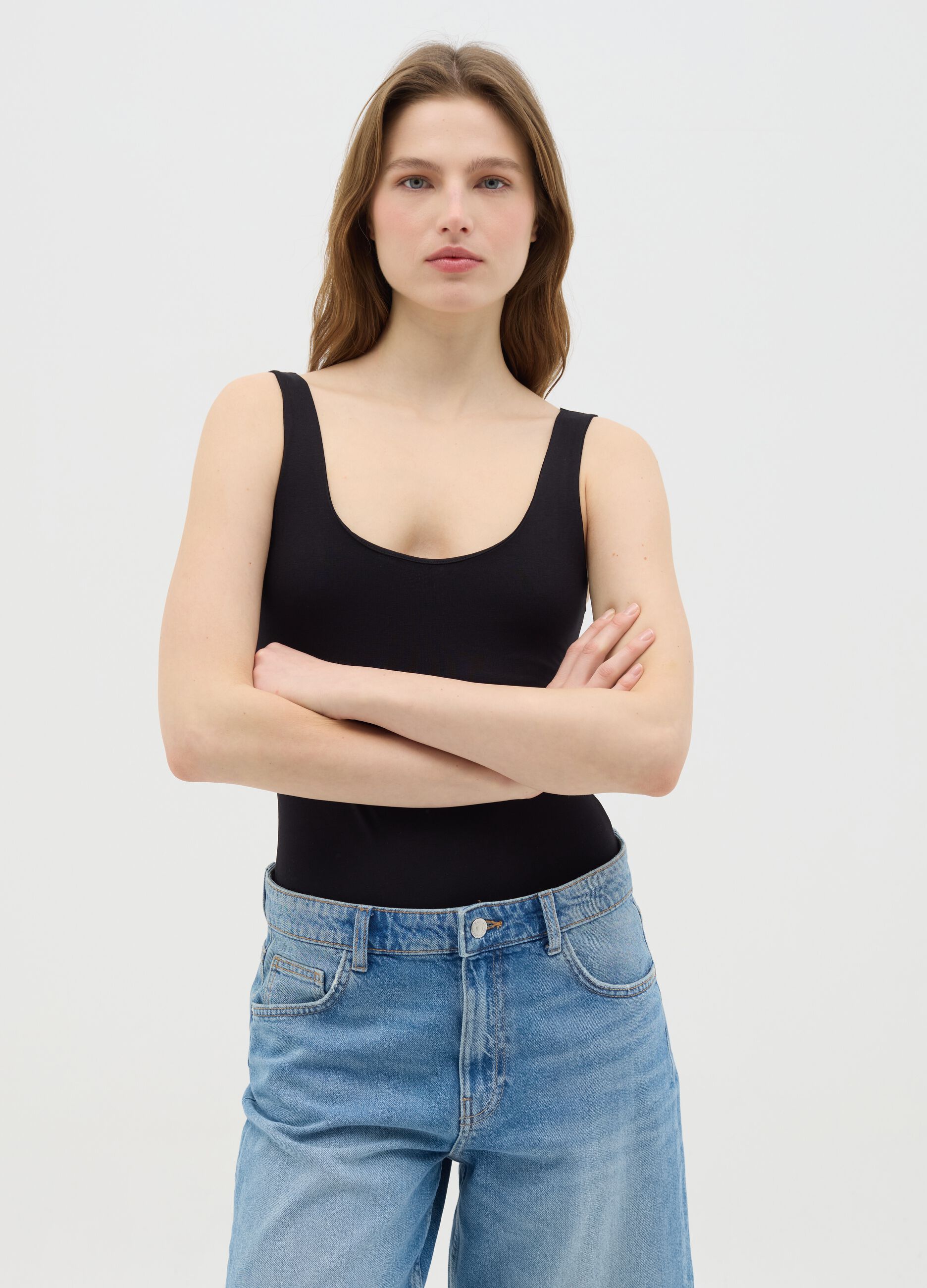 Body da donna in cotone elasticizzato nero regular fit