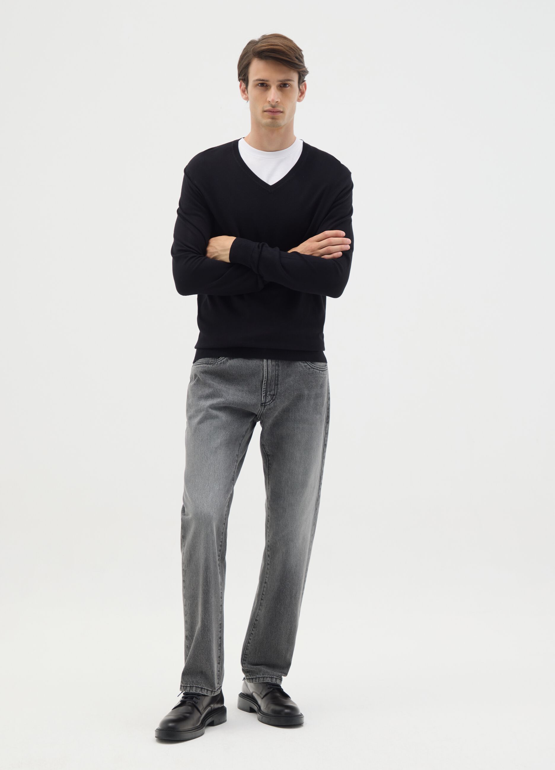 Grey pure cotton regular fit jeans