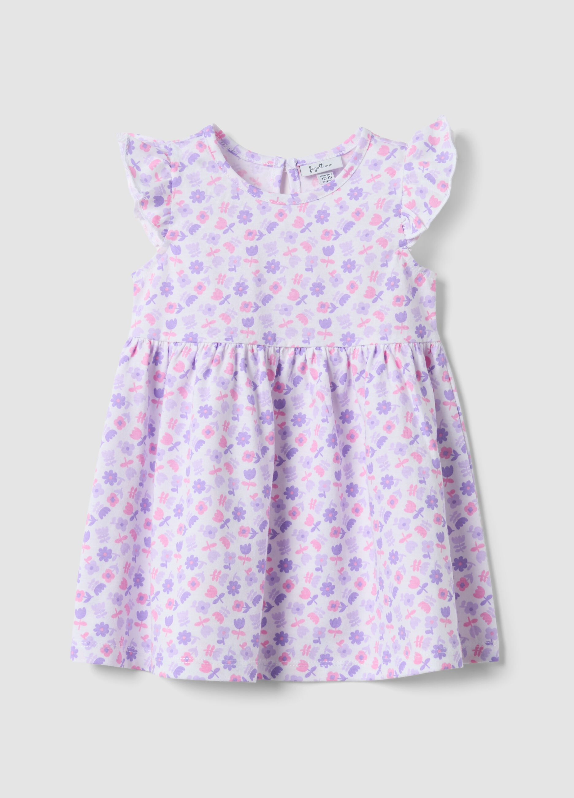 Purple pure cotton mini dress with floral print