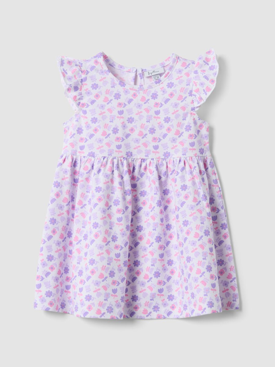 Abito mini viola in puro cotone con stampa floreale_0
