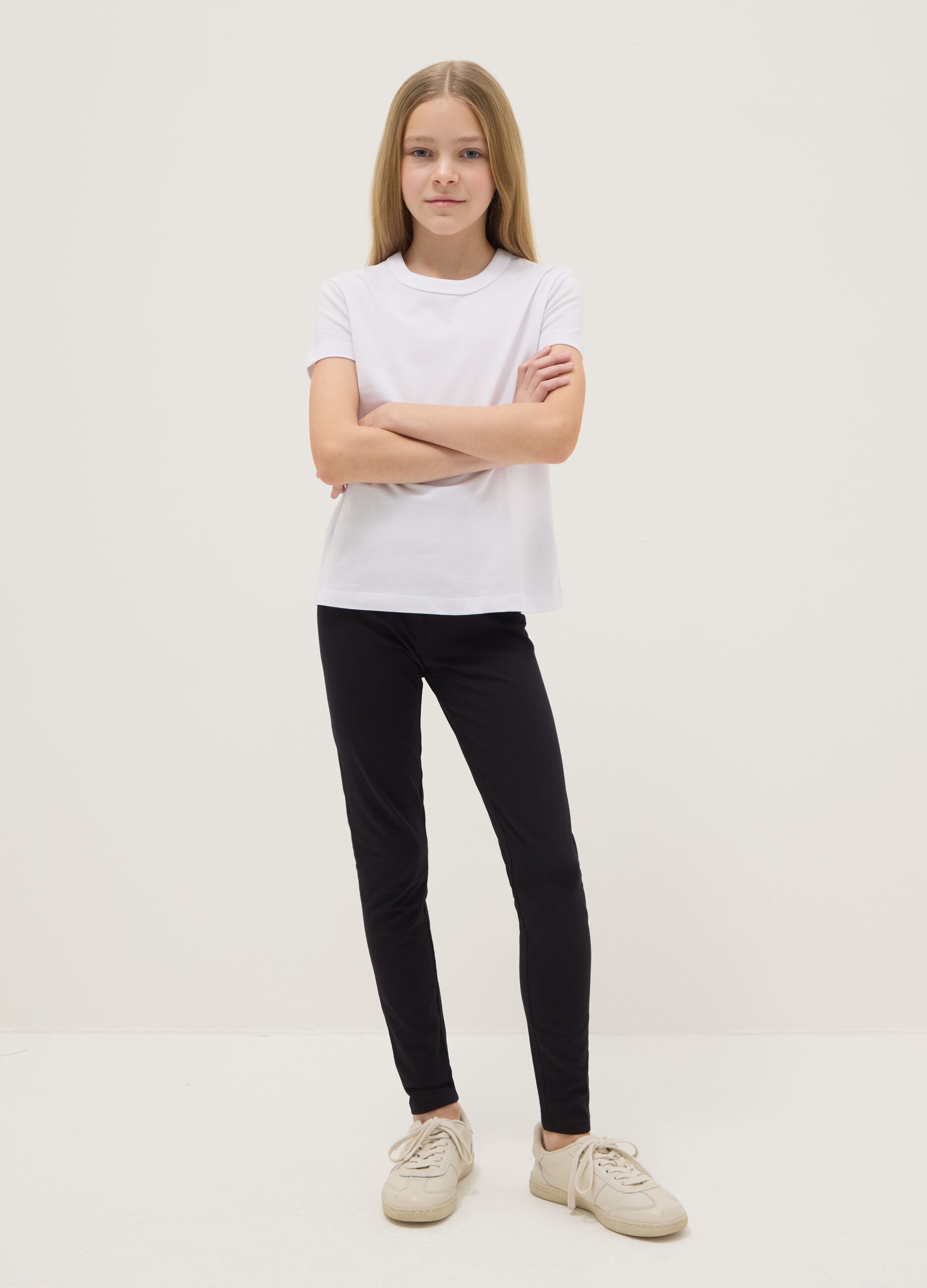 Girls' Black Stretch Cotton Skinny Fit Leggings