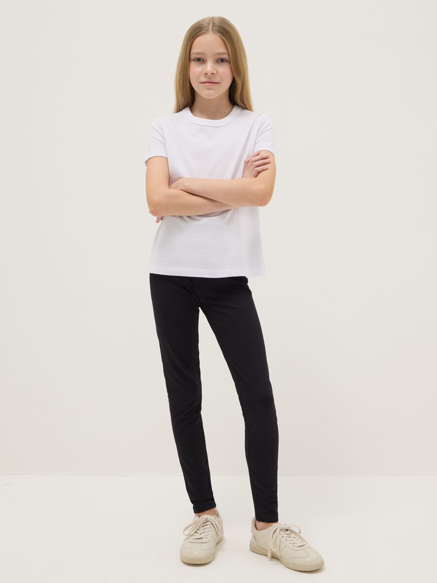 Girls' Black Stretch Cotton Skinny Fit Leggings_0