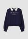 Blue cotton-blend sweatshirt with crew neck and contrast collar_4