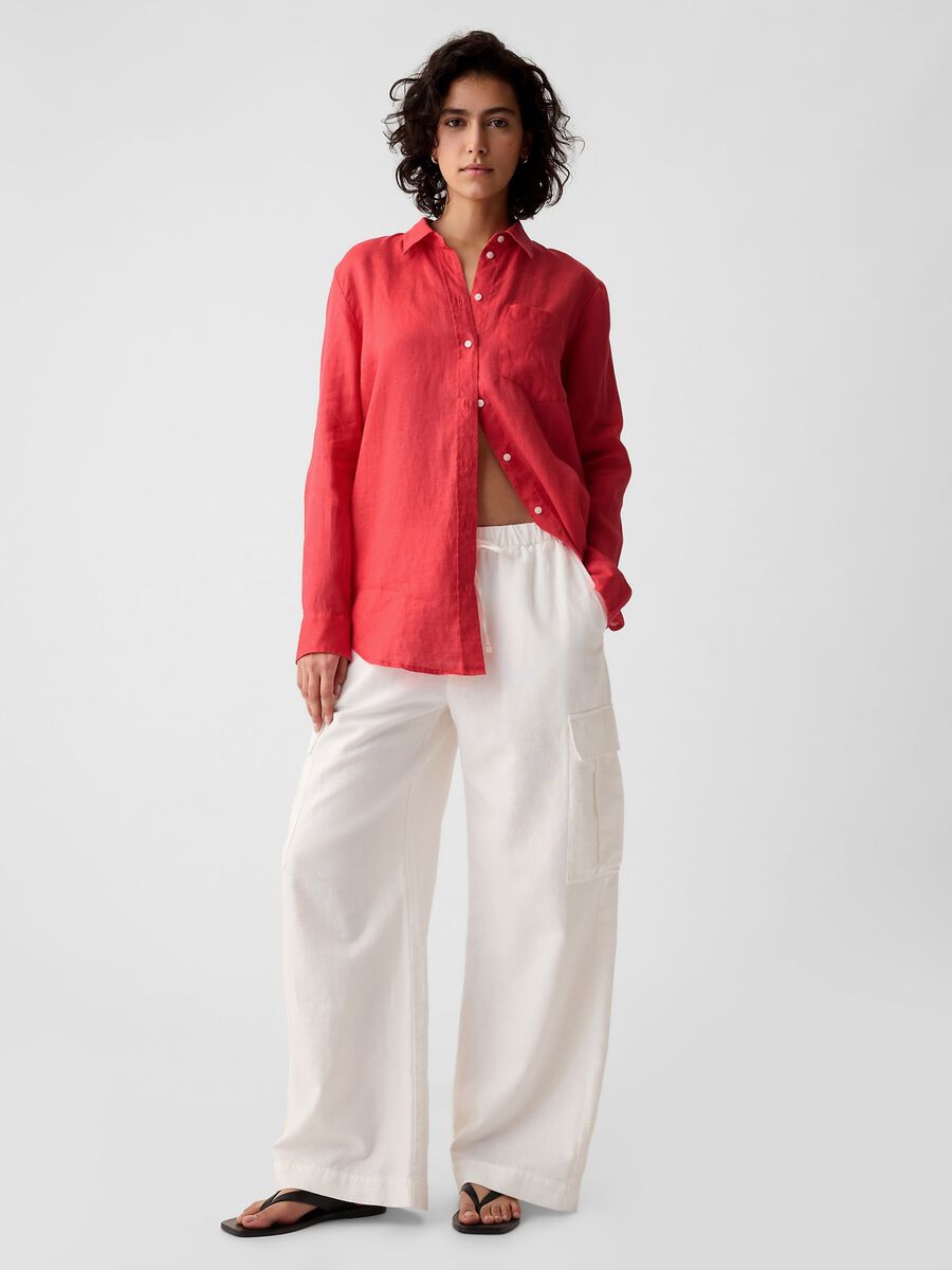 Camicia boyfriend fit in lino con tasca_1