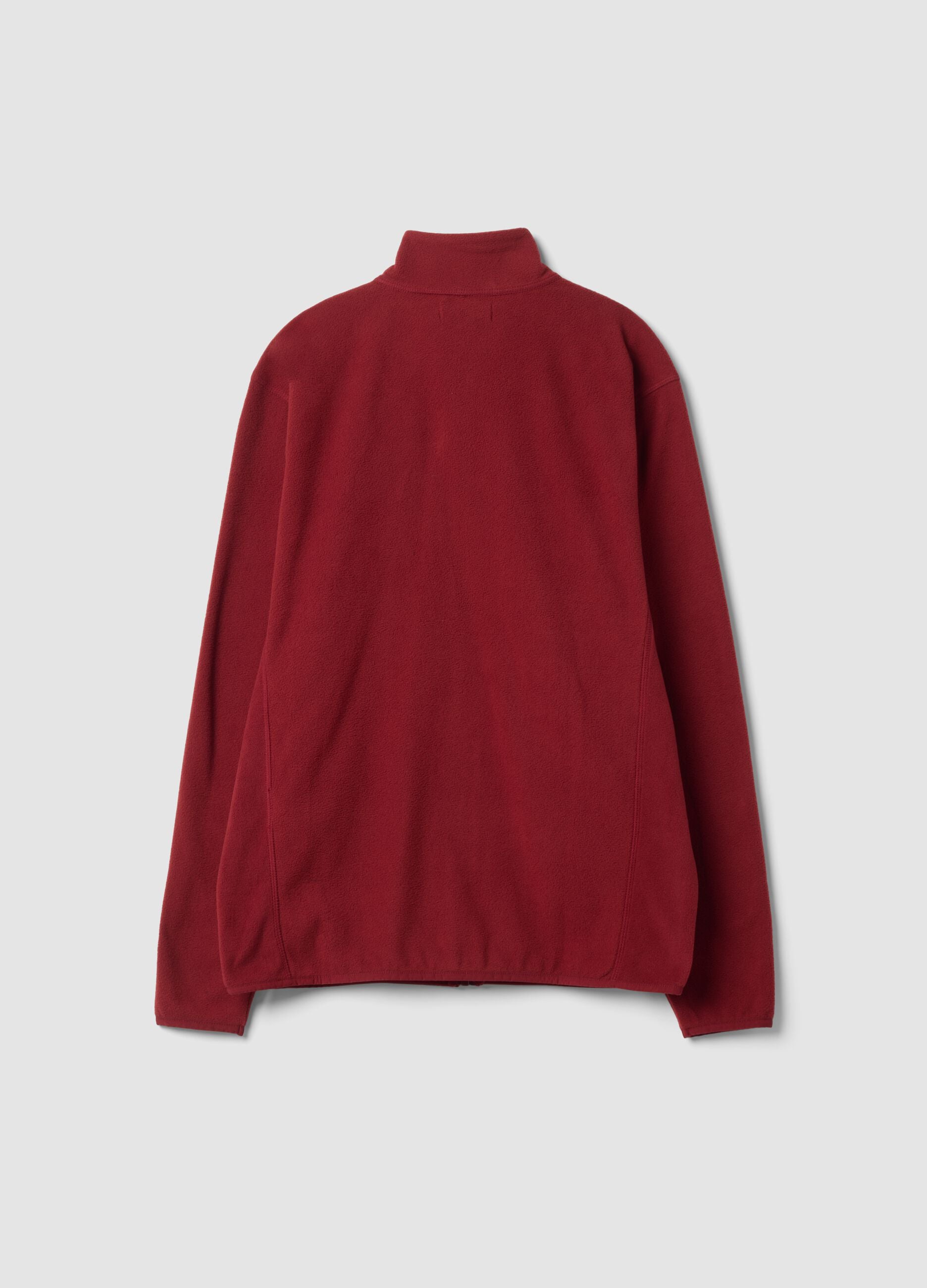 Red fleece zip-neck sweatshirt, regular fit
